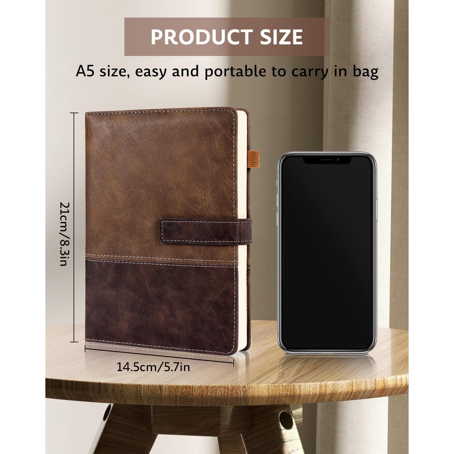 Cuaderno A5 HULIPARK de Cuero PU Marrón con Bolígrafo y Cierre Magnético