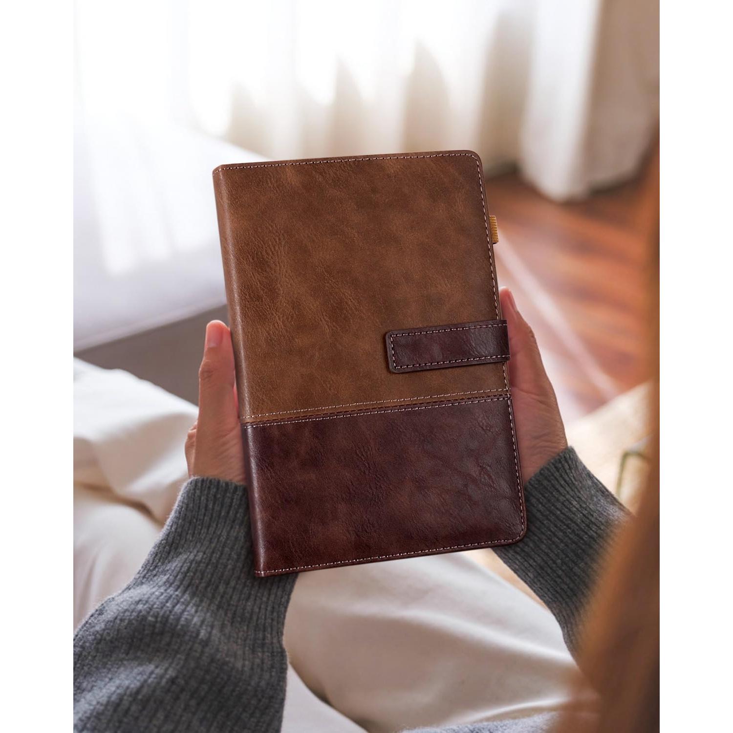 Cuaderno A5 HULIPARK de Cuero PU Marrón con Bolígrafo y Cierre Magnético