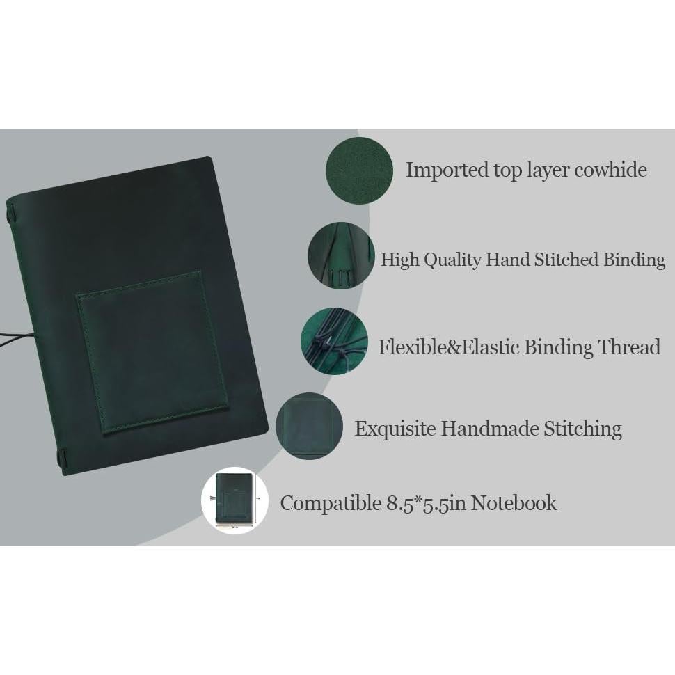 Cubierta de Cuaderno A5 KISSKI de Cuero Verde Recargable