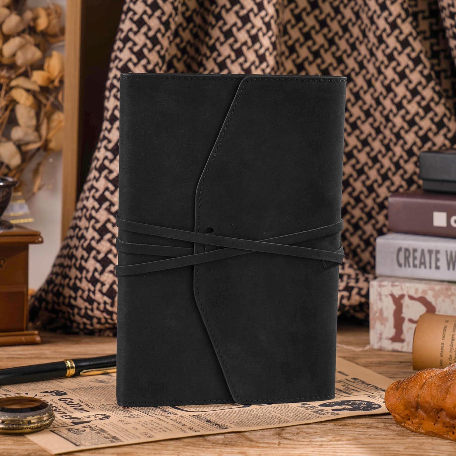 Diario Vintage MINICAGIE de Piel Negra 160 Páginas 15x22 cm