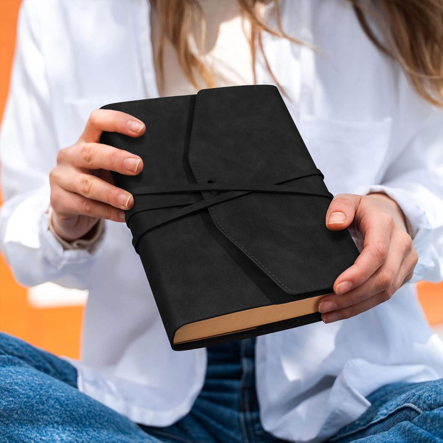 Diario Vintage MINICAGIE de Piel Negra 160 Páginas 15x22 cm