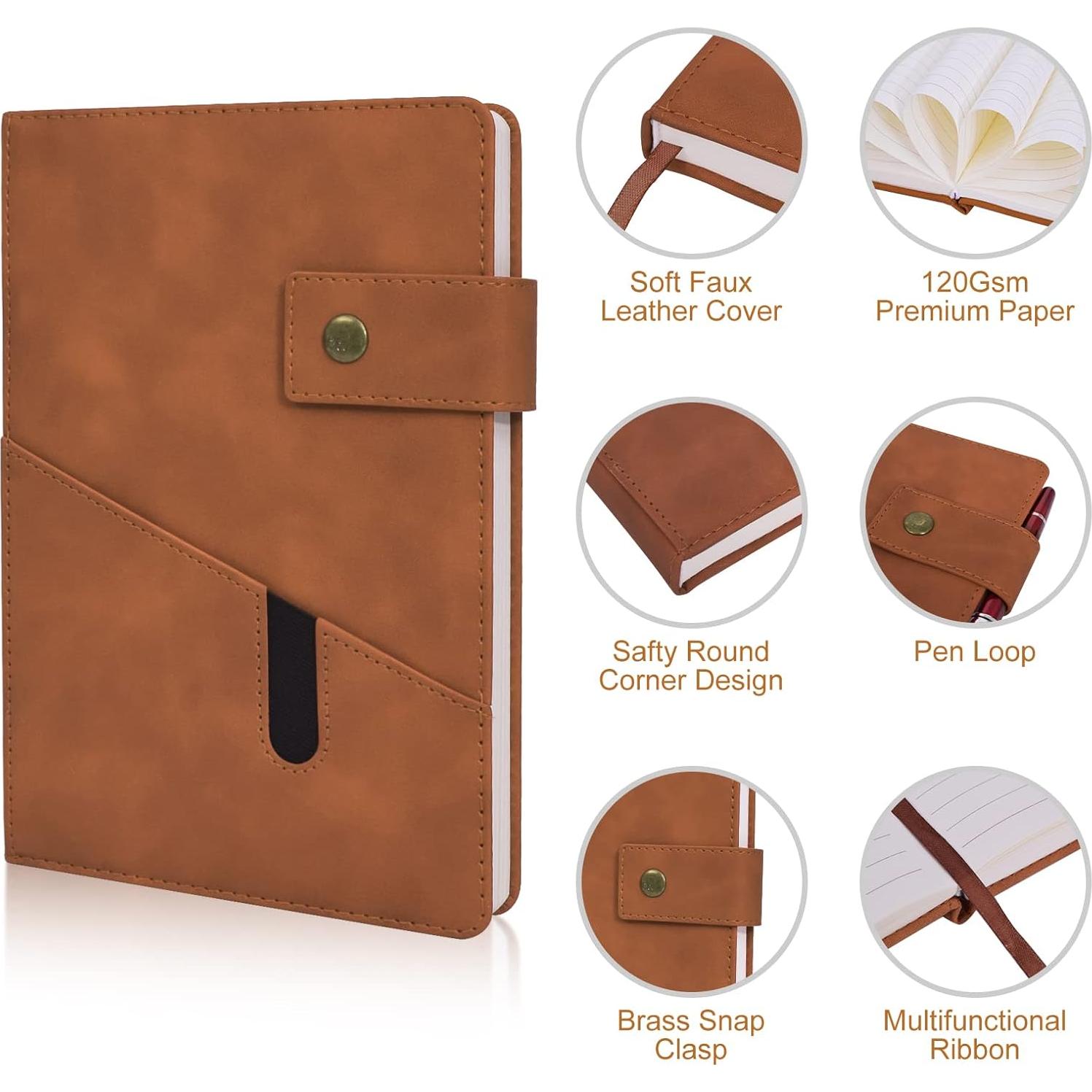 Diario A5 de Cuero Marrón vfaejll con Bolígrafos y Caja