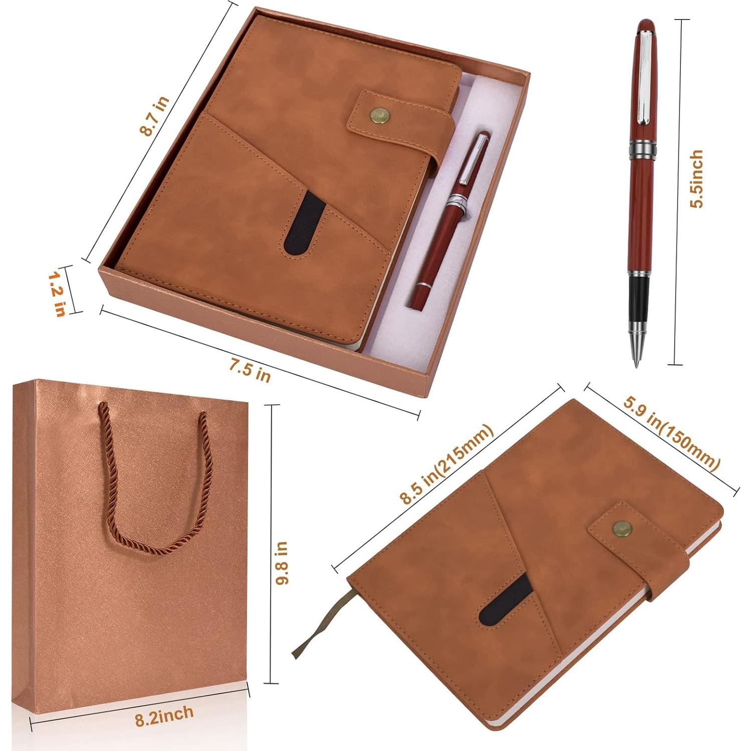 Diario A5 de Cuero Marrón vfaejll con Bolígrafos y Caja