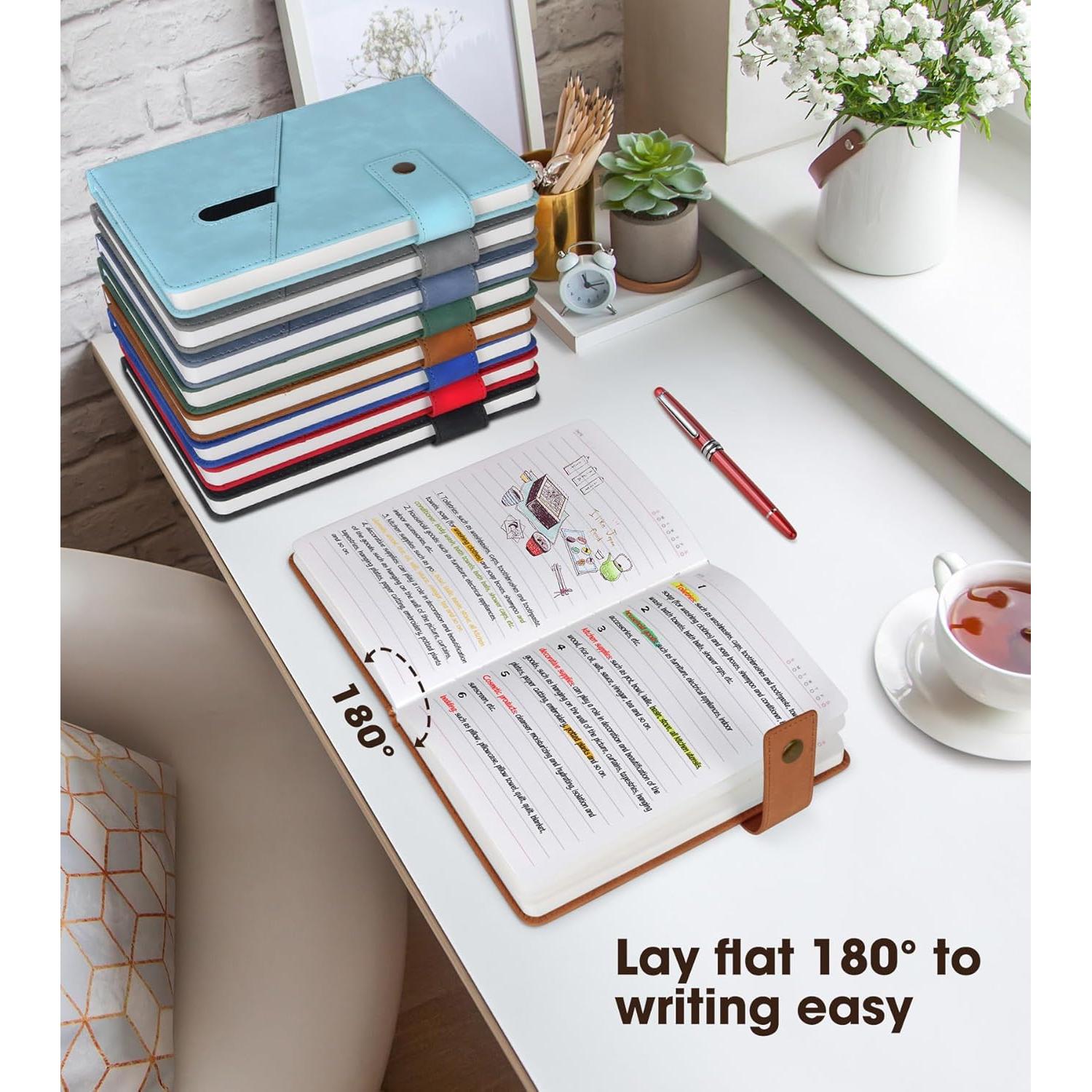 Diario A5 de Cuero Marrón vfaejll con Bolígrafos y Caja