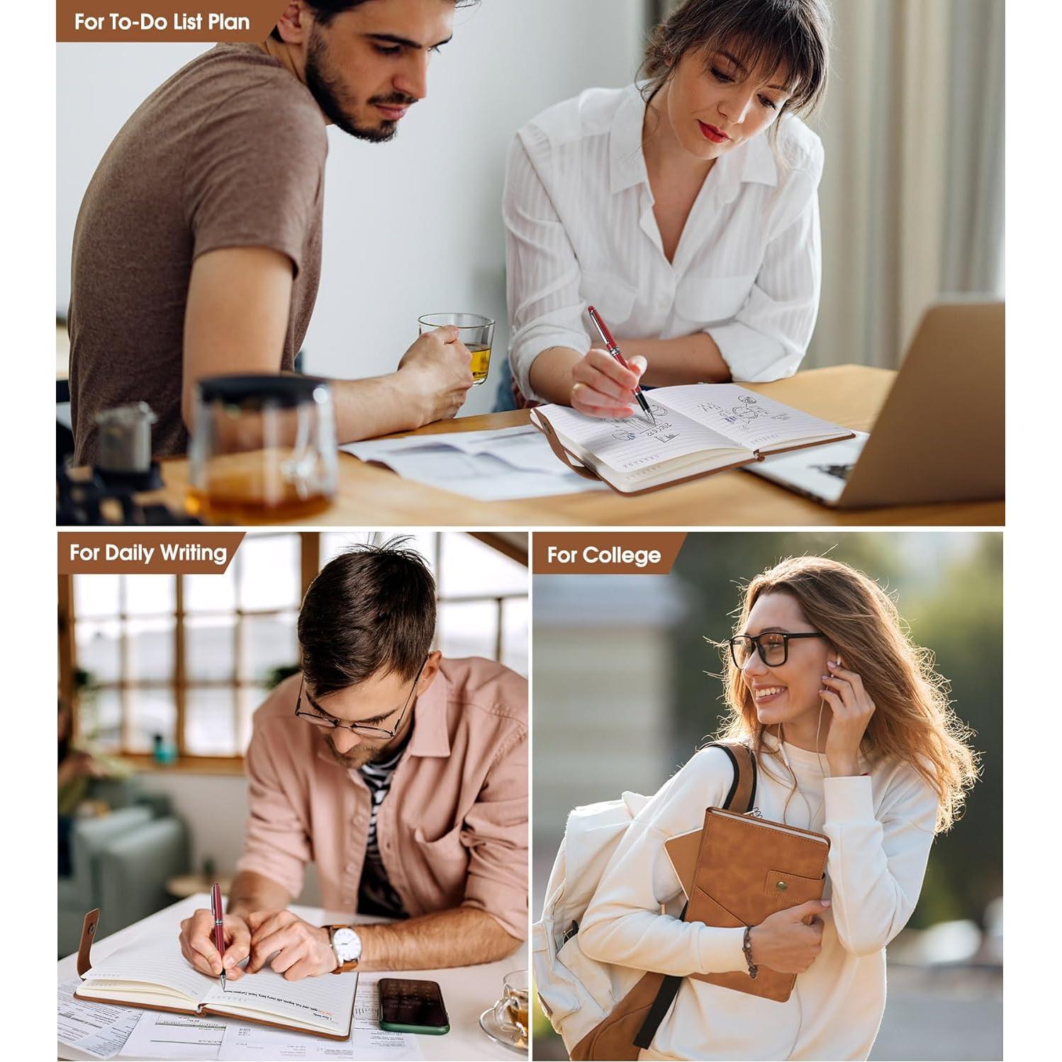 Diario A5 de Cuero Marrón vfaejll con Bolígrafos y Caja