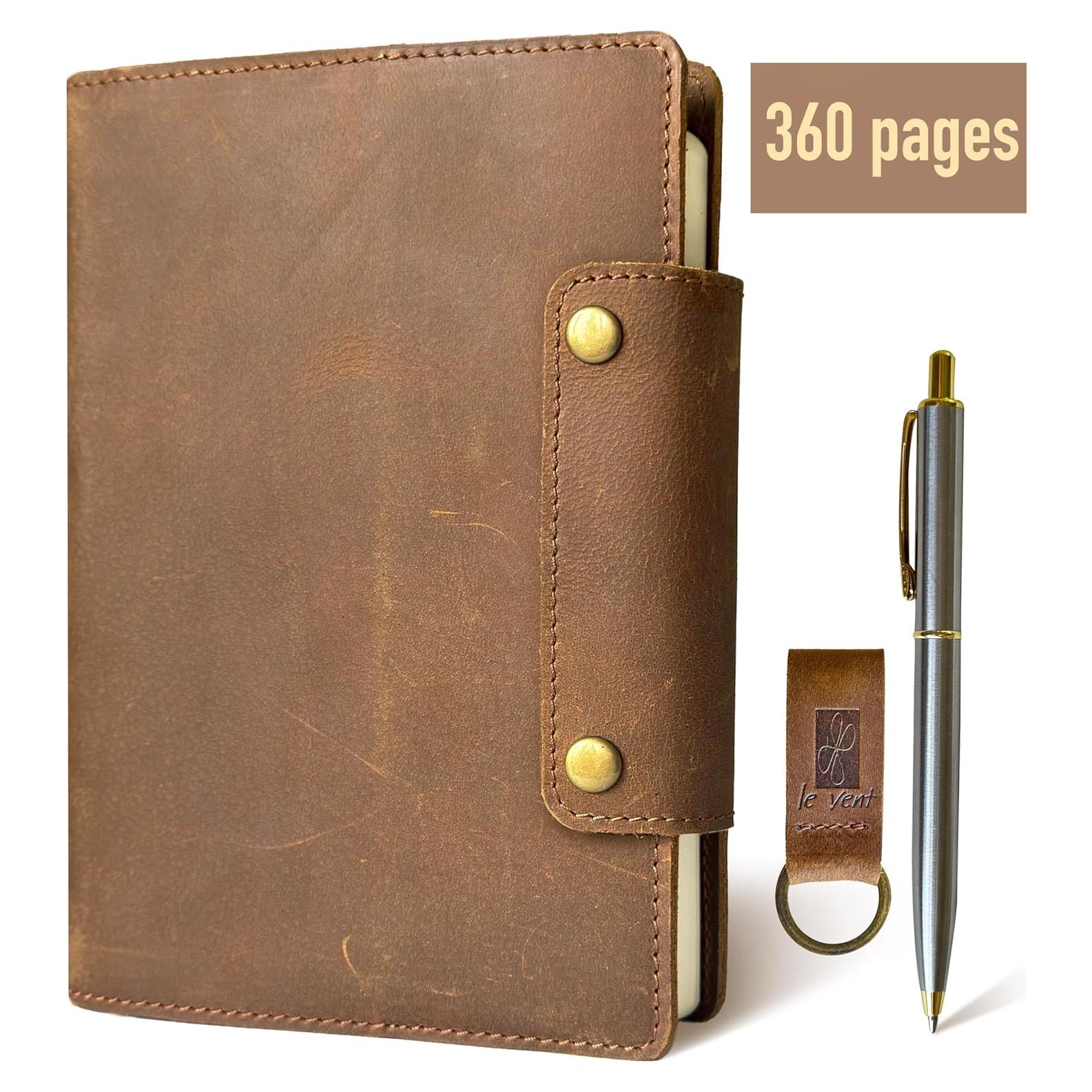 Diario de Cuero Genuino Le Vent A5 Recargable 360 Páginas Rayadas