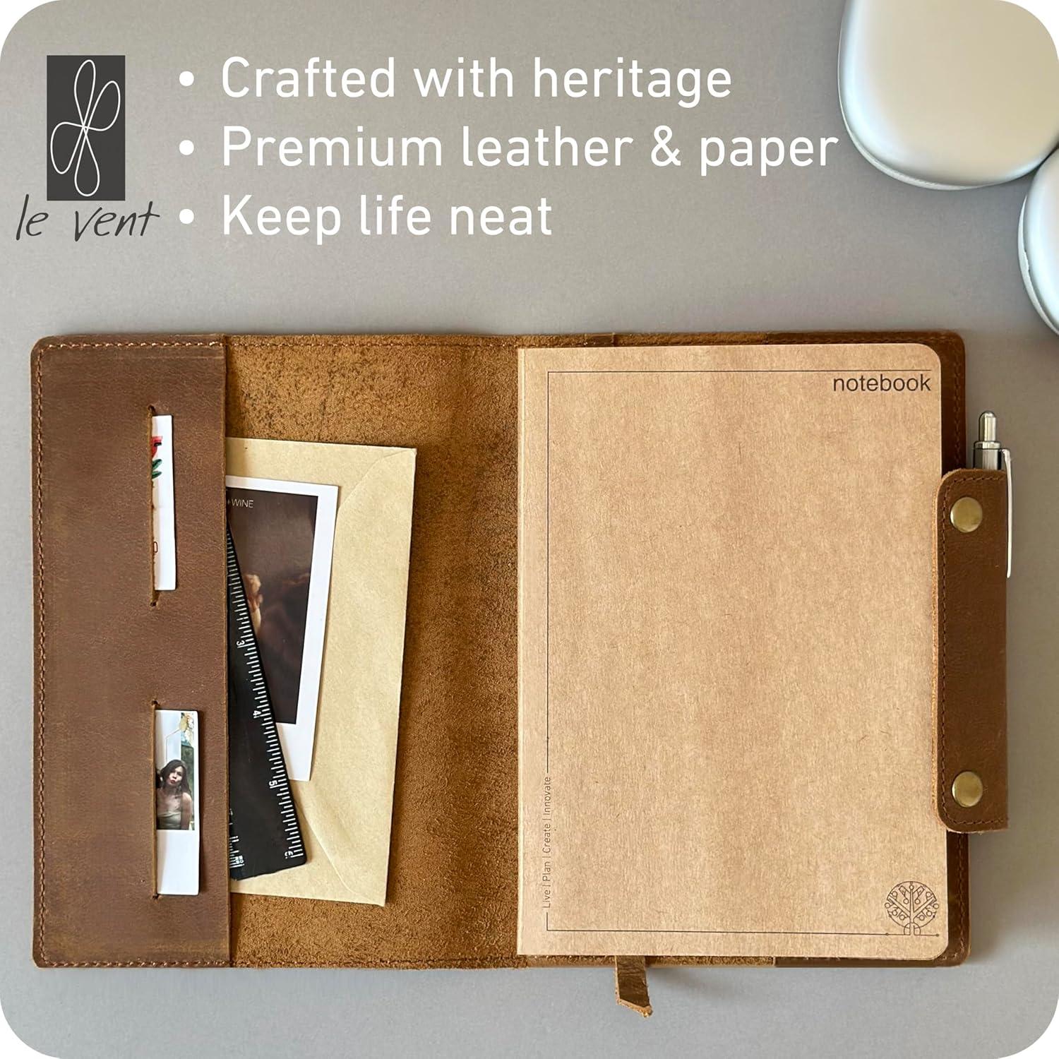 Diario de Cuero Genuino Le Vent A5 Recargable 360 Páginas Rayadas