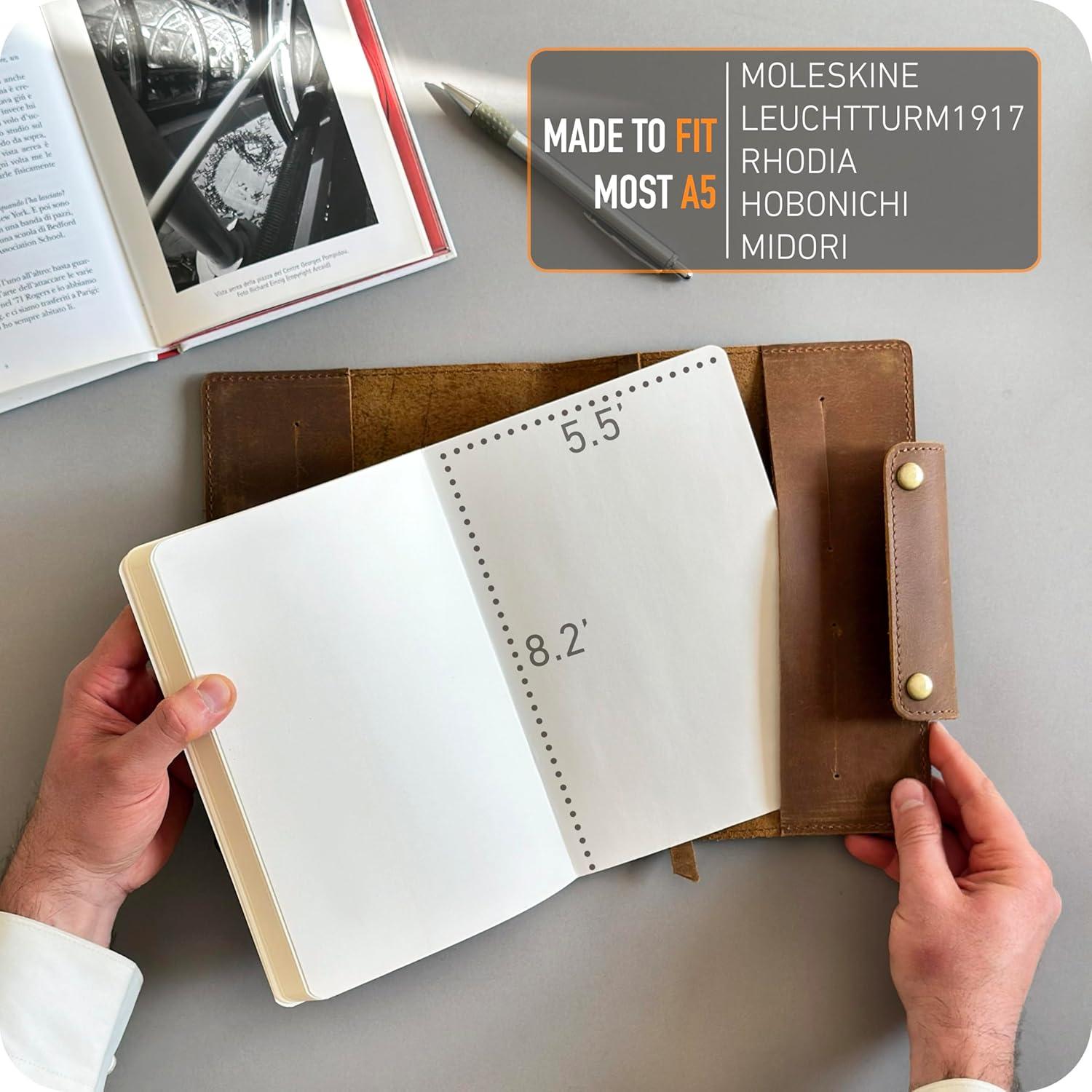 Diario de Cuero Genuino Le Vent A5 Recargable 360 Páginas Rayadas