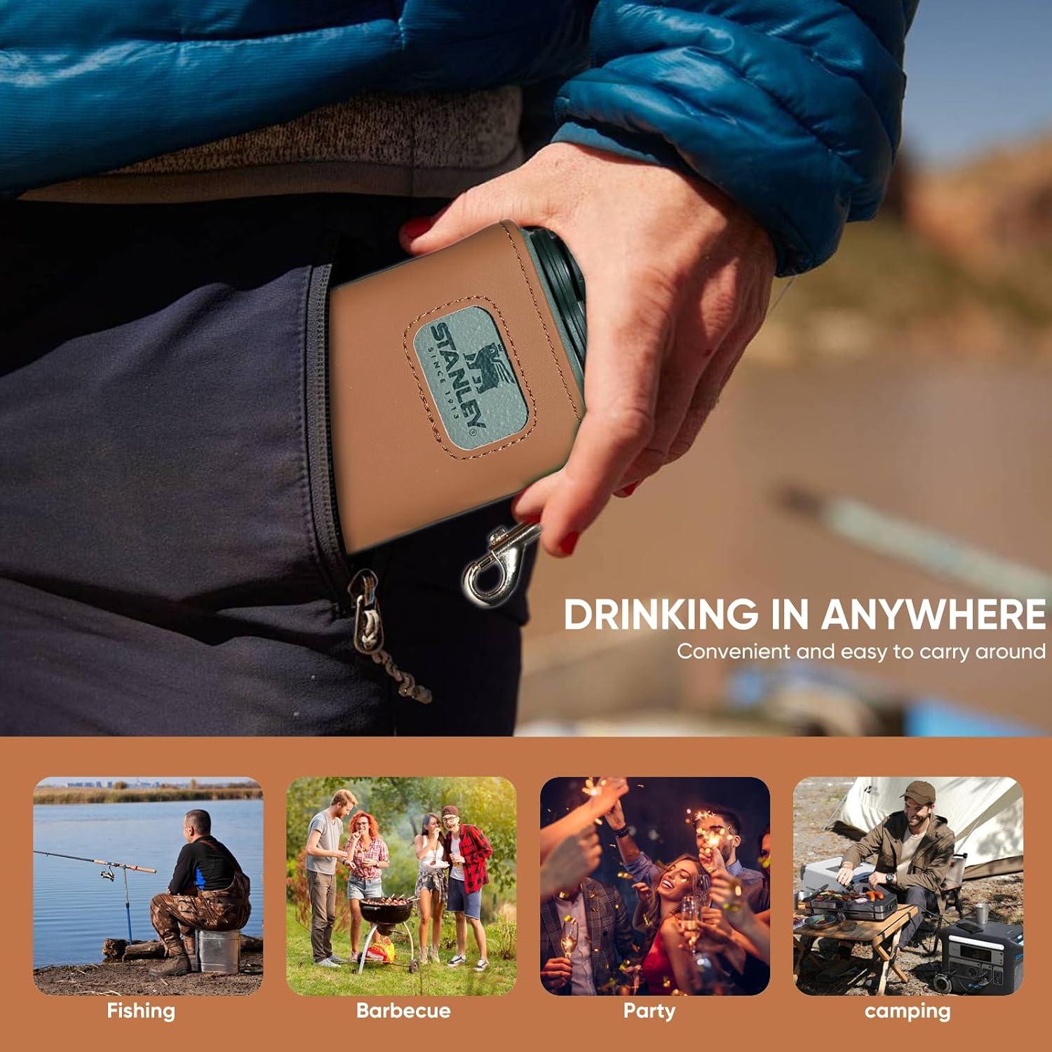 Funda de Cuero DITNAPY para Frasco Stanley 236ml con Embudo