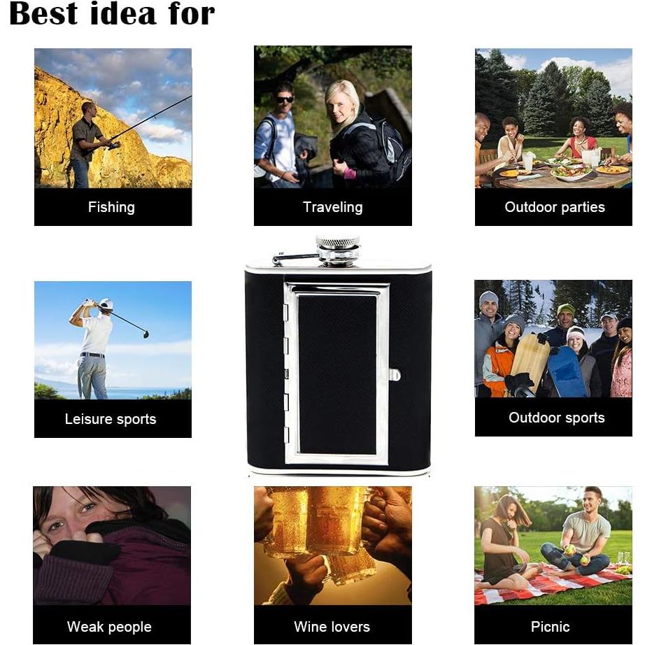 Frasco de Cadera Kitwinney 180ml Acero Inoxidable Negro con Embudo