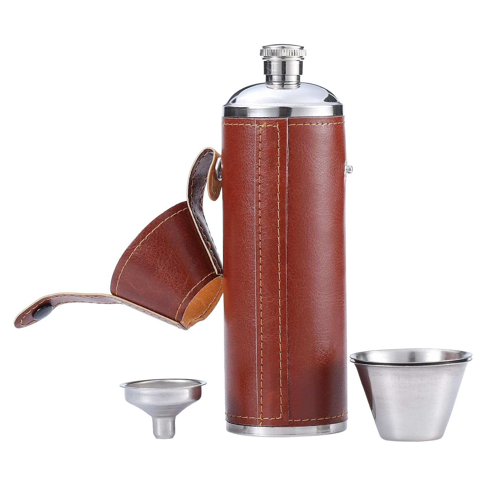 Frasco de Cadera GENNISSY 295ml Acero Inoxidable Marrón con Embudo y Copas