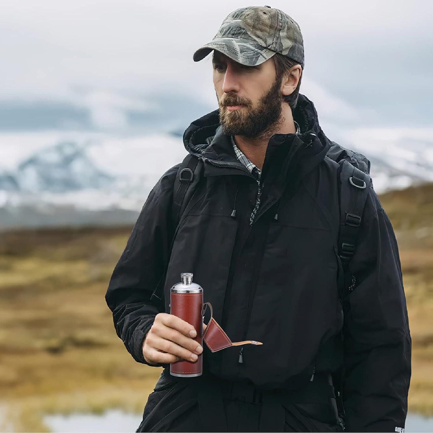 Frasco de Cadera GENNISSY 295ml Acero Inoxidable Marrón con Embudo y Copas