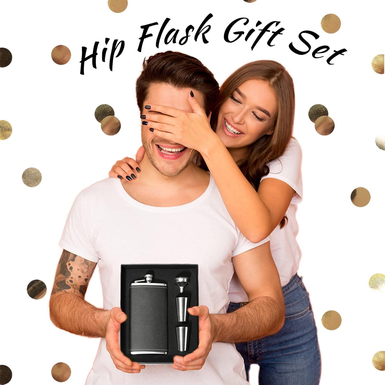 Frasco de Cadera Winthrop 8oz Acero Inoxidable con Cuero Negro