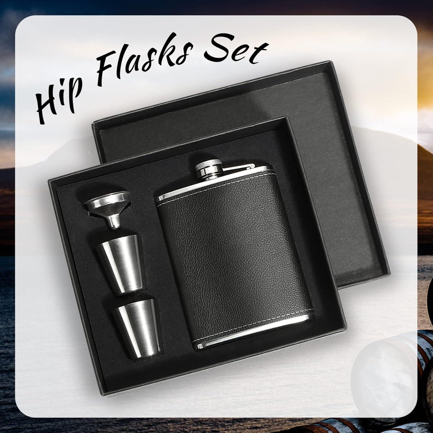 Frasco de Cadera Winthrop 8oz Acero Inoxidable con Cuero Negro