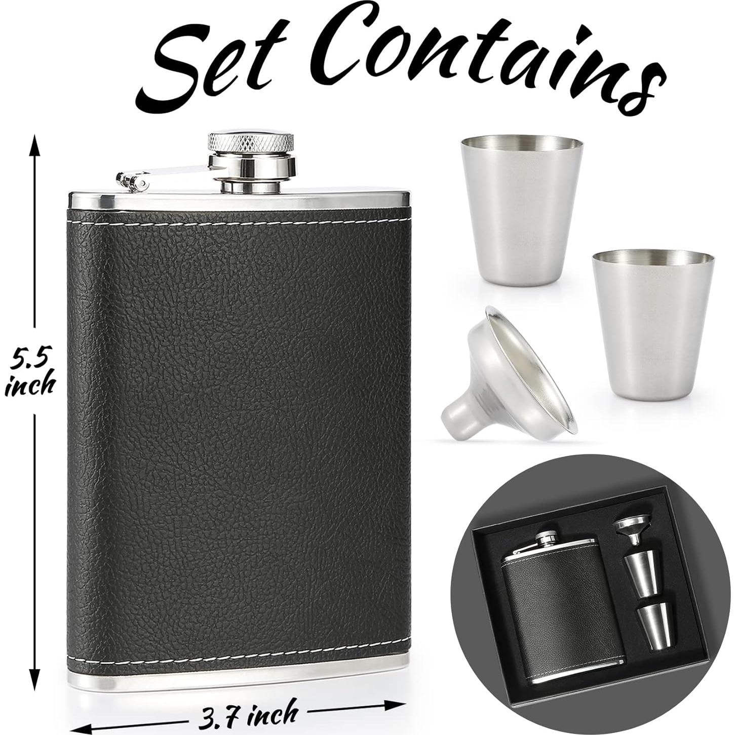 Frasco de Cadera Winthrop 8oz Acero Inoxidable con Cuero Negro