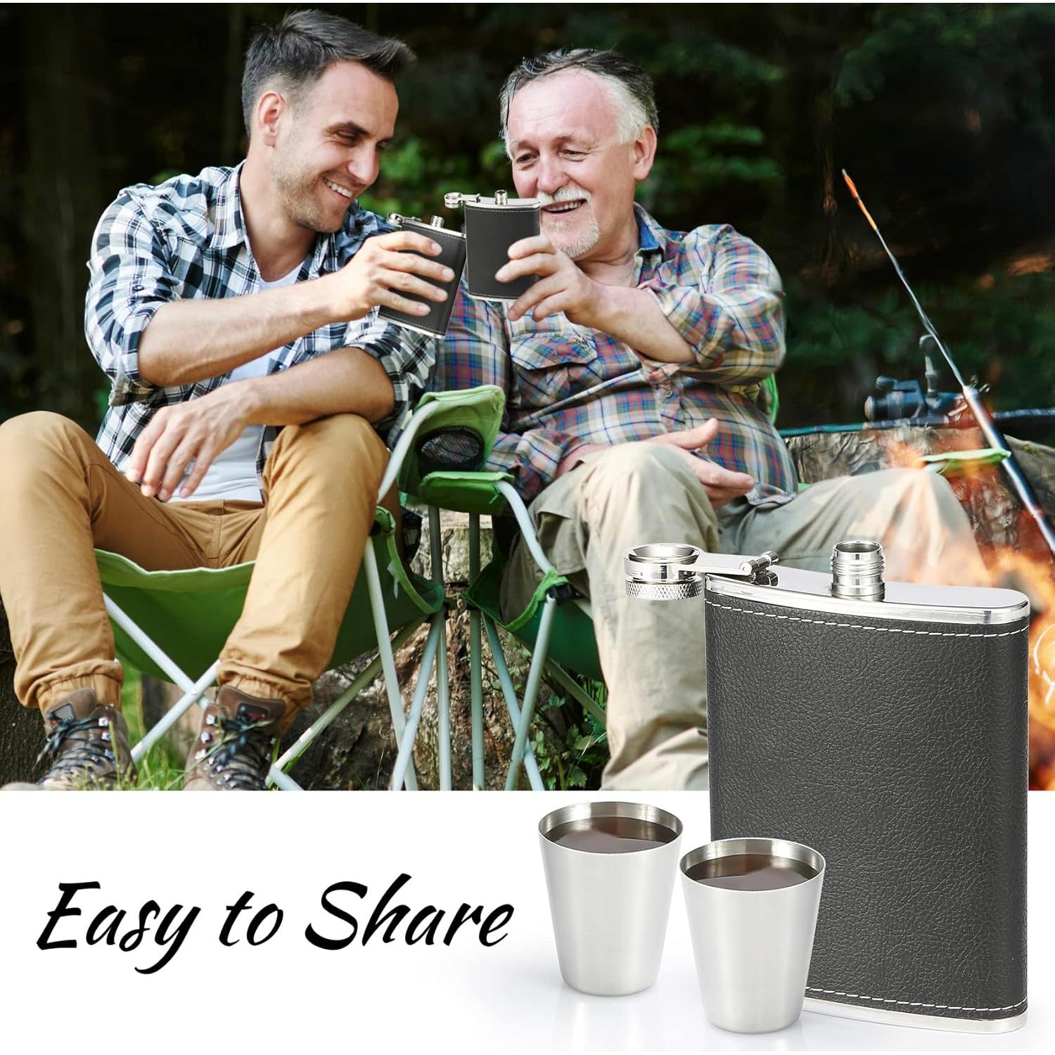 Frasco de Cadera Winthrop 8oz Acero Inoxidable con Cuero Negro