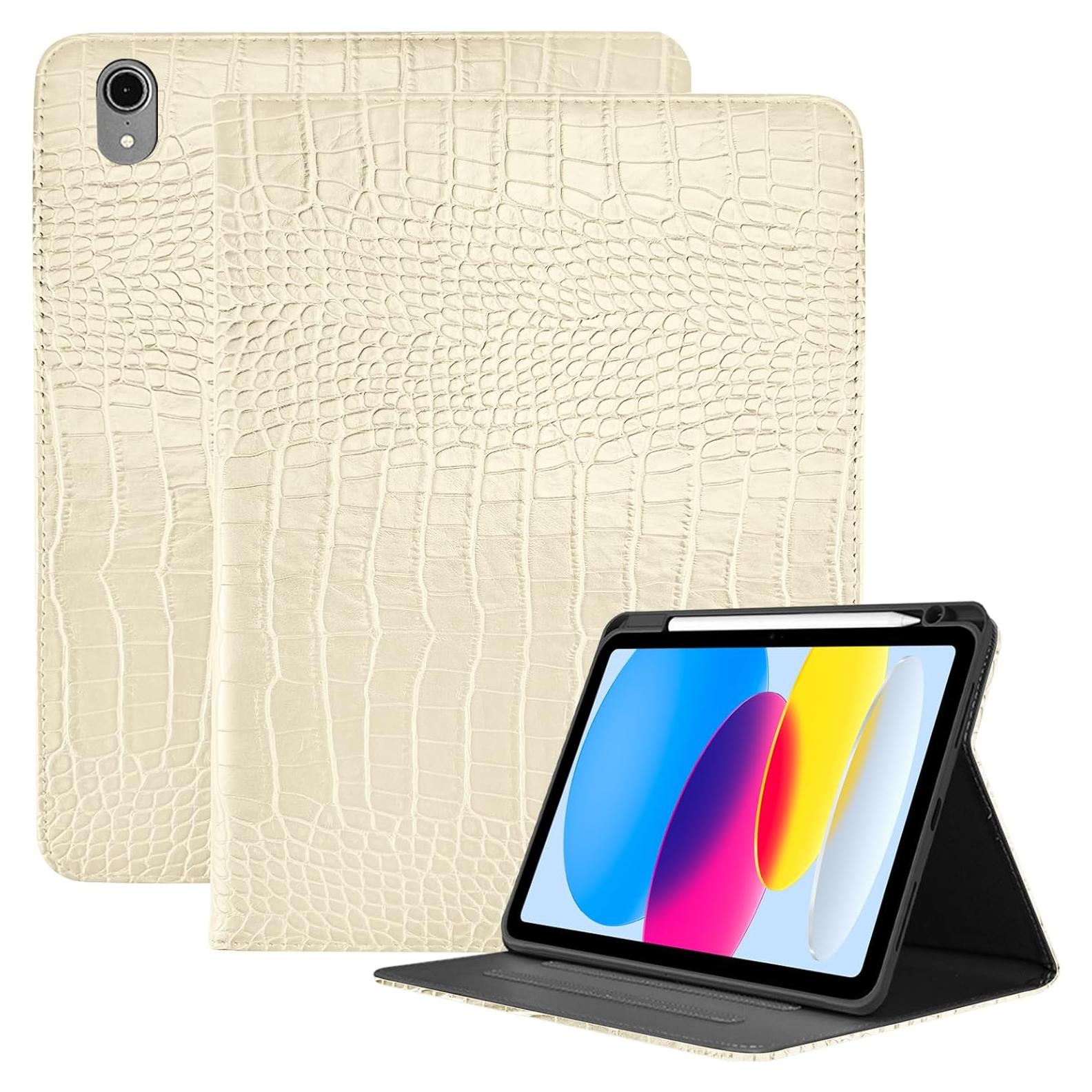 Funda de Cuero TPU para iPad 11" y 10.9" Deokke - Blanco Crema