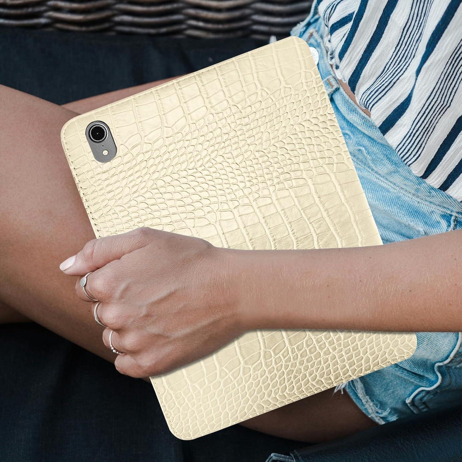 Funda de Cuero TPU para iPad 11" y 10.9" Deokke - Blanco Crema