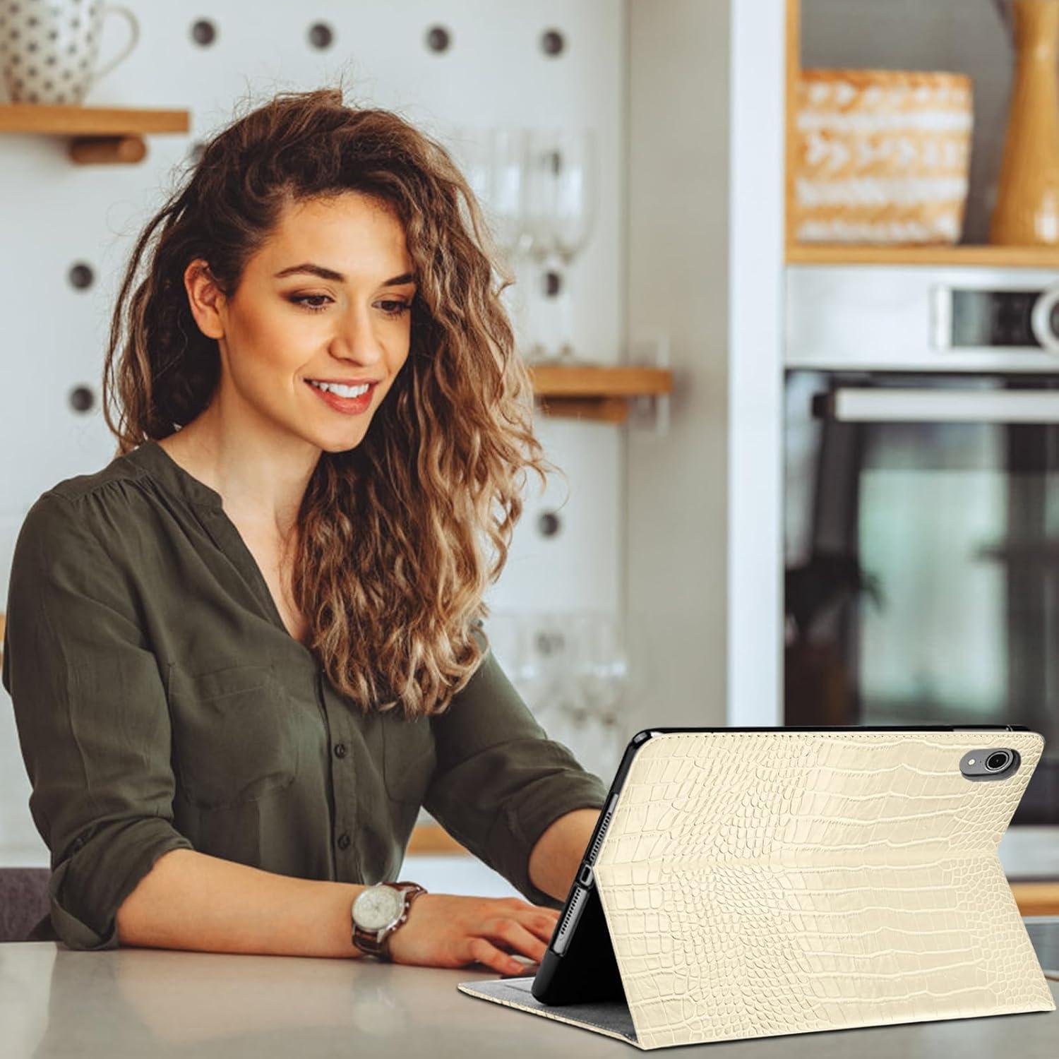 Funda de Cuero TPU para iPad 11" y 10.9" Deokke - Blanco Crema