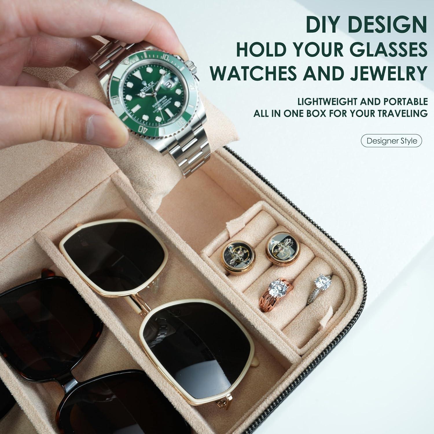 Estuche de Gafas de Sol SYENS de Cuero Negro con 4 Compartimentos