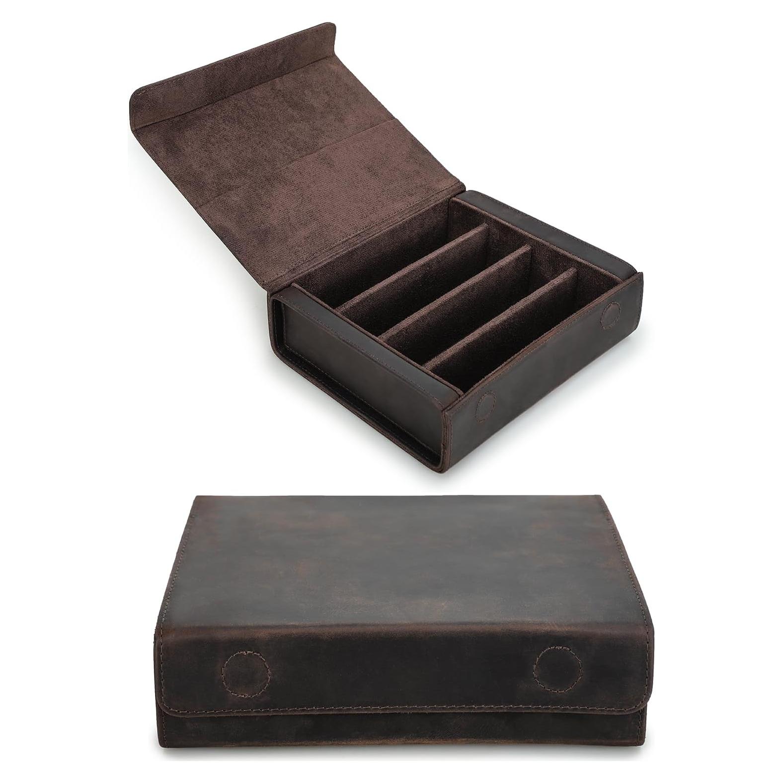 Estuche Organizador de Gafas de Sol Cuero Chamois Café Vintage