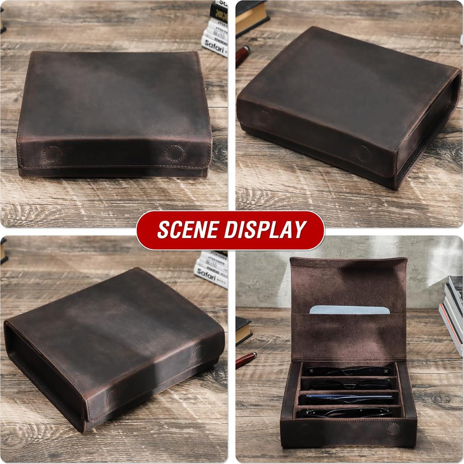 Estuche Organizador de Gafas de Sol Cuero Chamois Café Vintage