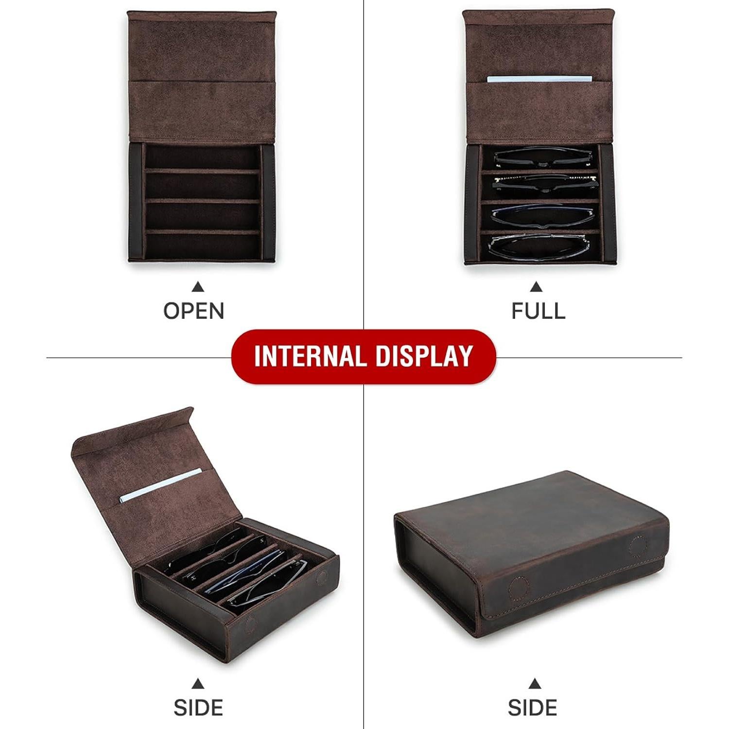 Estuche Organizador de Gafas de Sol Cuero Chamois Café Vintage