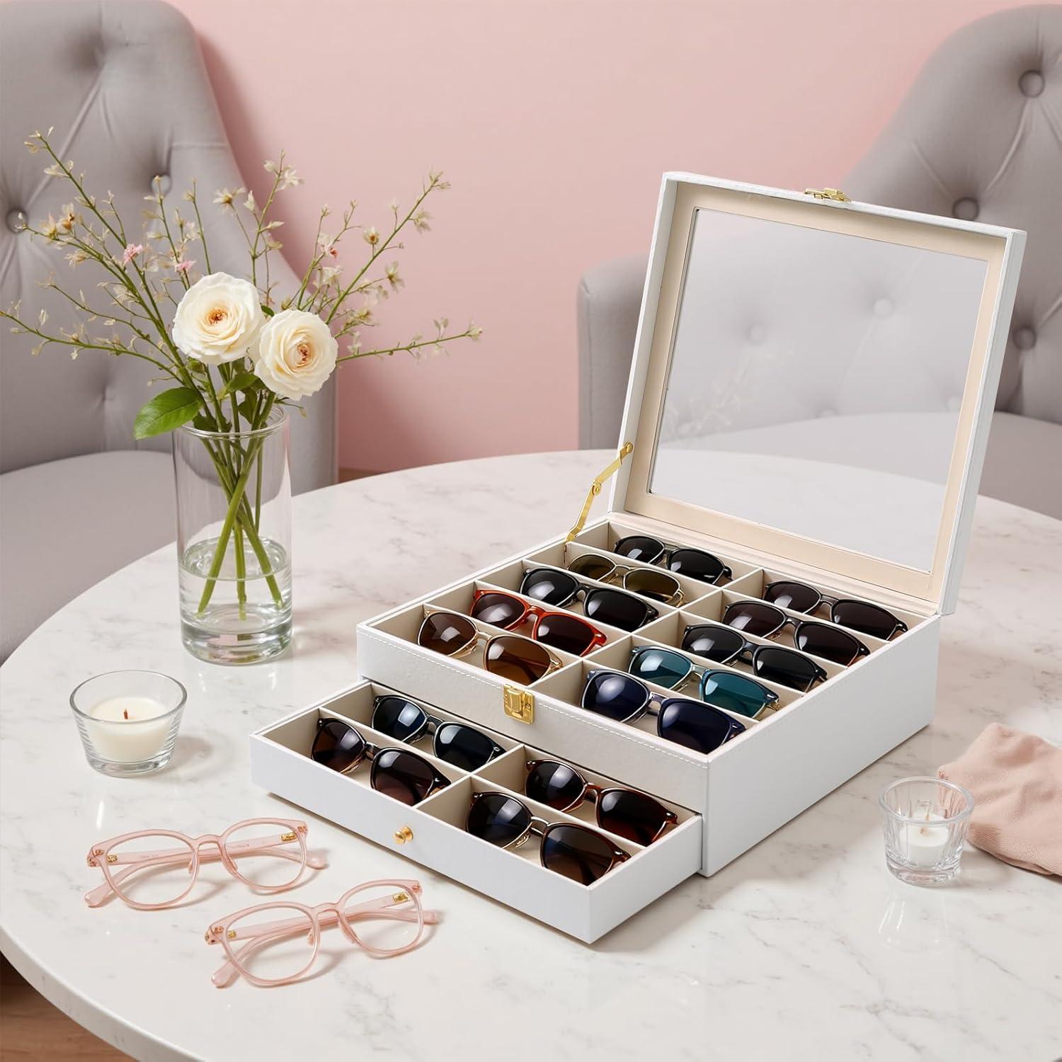 Organizador de Gafas de Sol Luckybell 20 Compartimentos Cuero PU