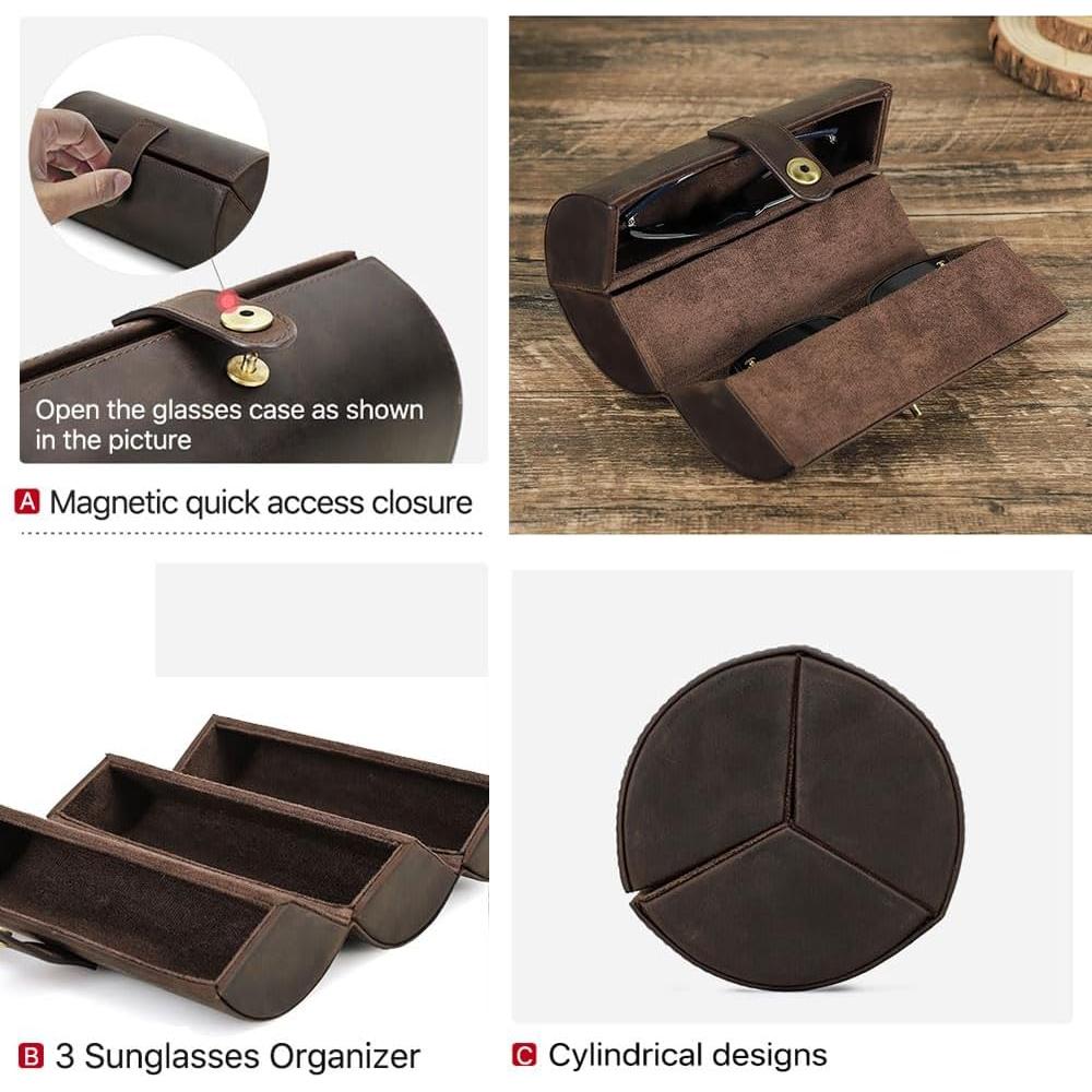 Estuche de Viaje de Cuero Crazy Horse CONTACT'S para 3 Gafas