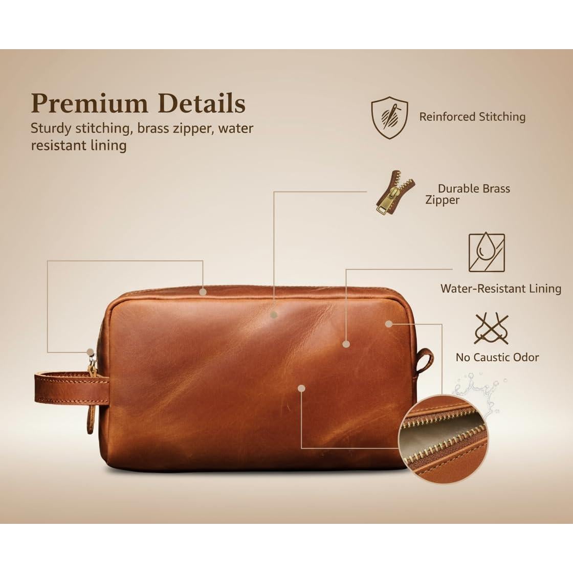 Neceser de Cuero Genuino The Tannery Unisex Marrón Claro