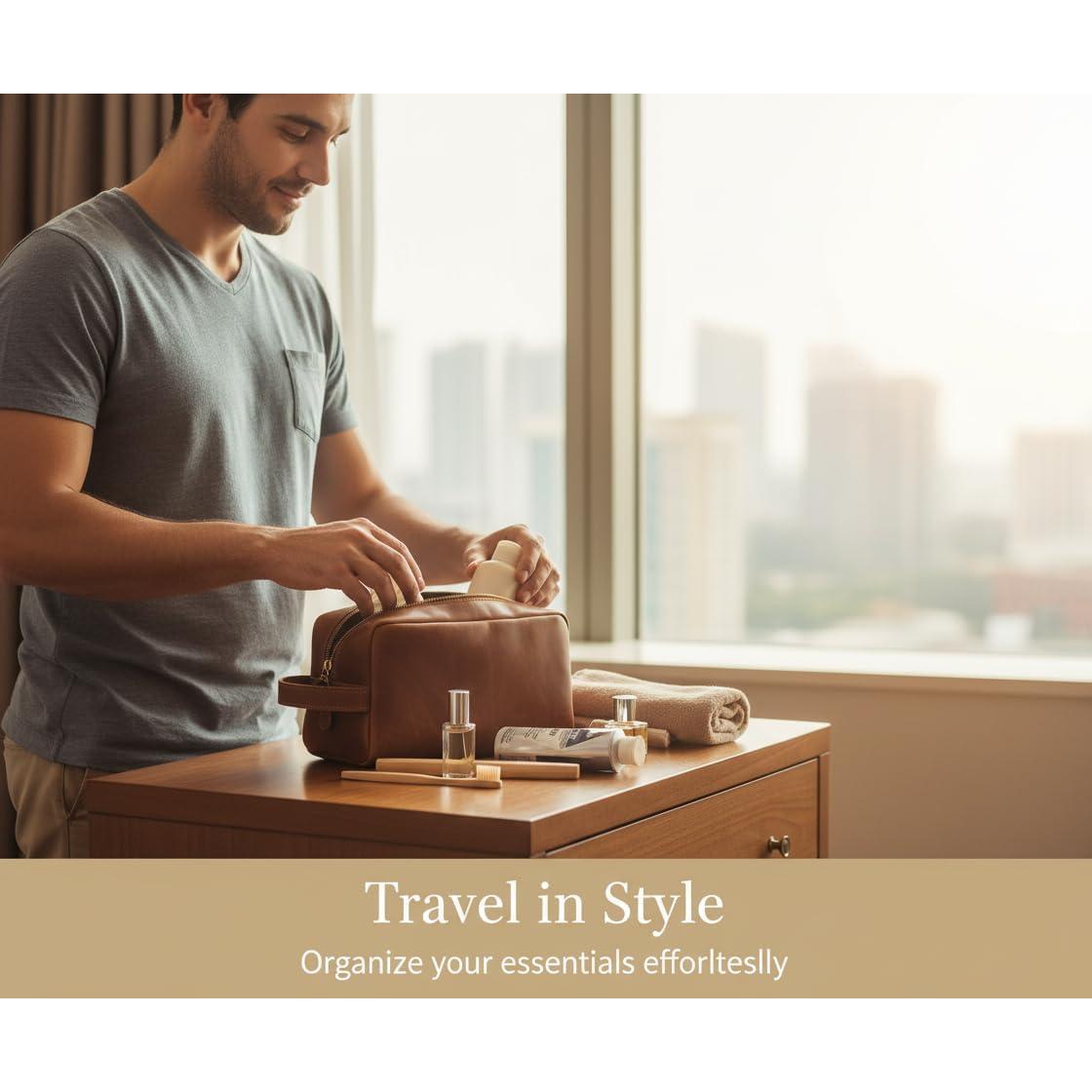 Neceser de Cuero Genuino The Tannery Unisex Marrón Claro