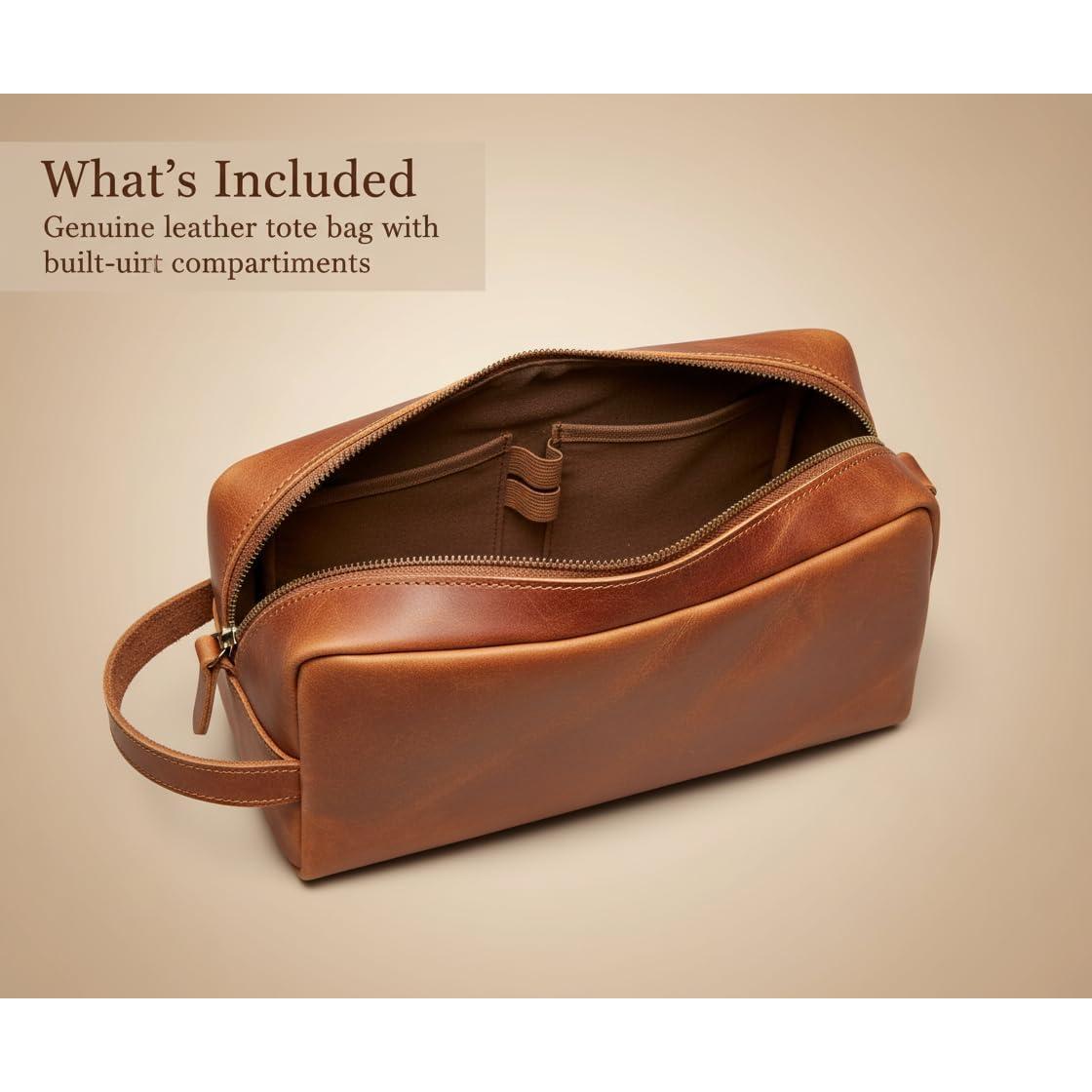 Neceser de Cuero Genuino The Tannery Unisex Marrón Claro