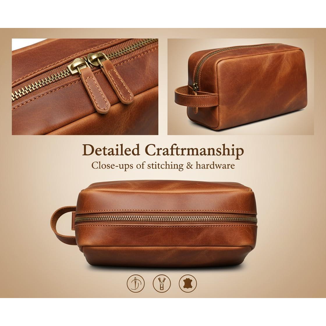 Neceser de Cuero Genuino The Tannery Unisex Marrón Claro