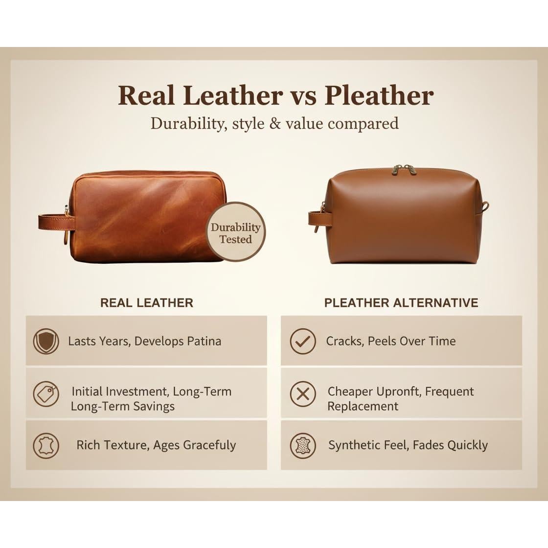 Neceser de Cuero Genuino The Tannery Unisex Marrón Claro