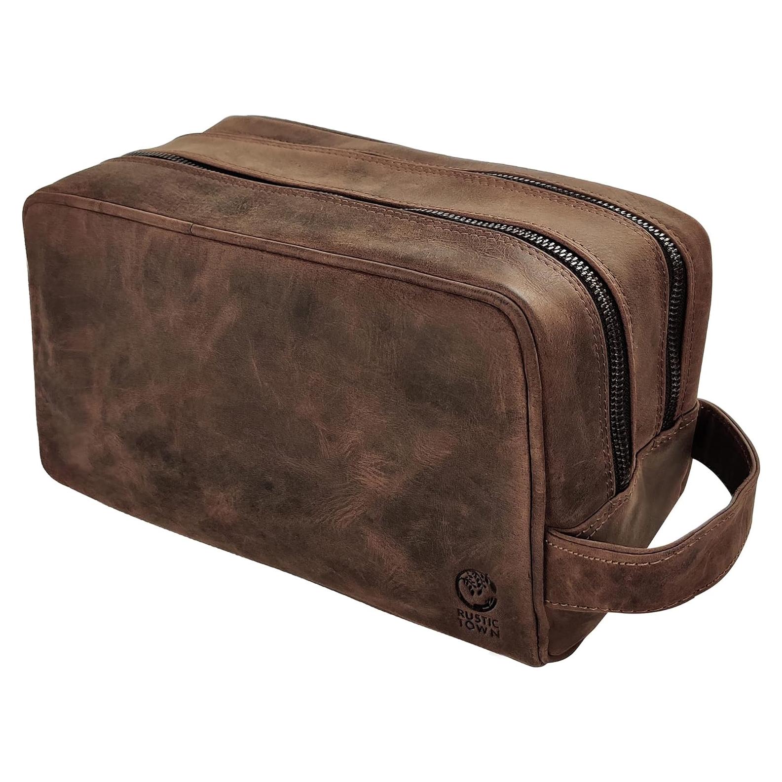 Bolsa de Aseo de Cuero Rustic Town - Organizador Cosméticos Marrón