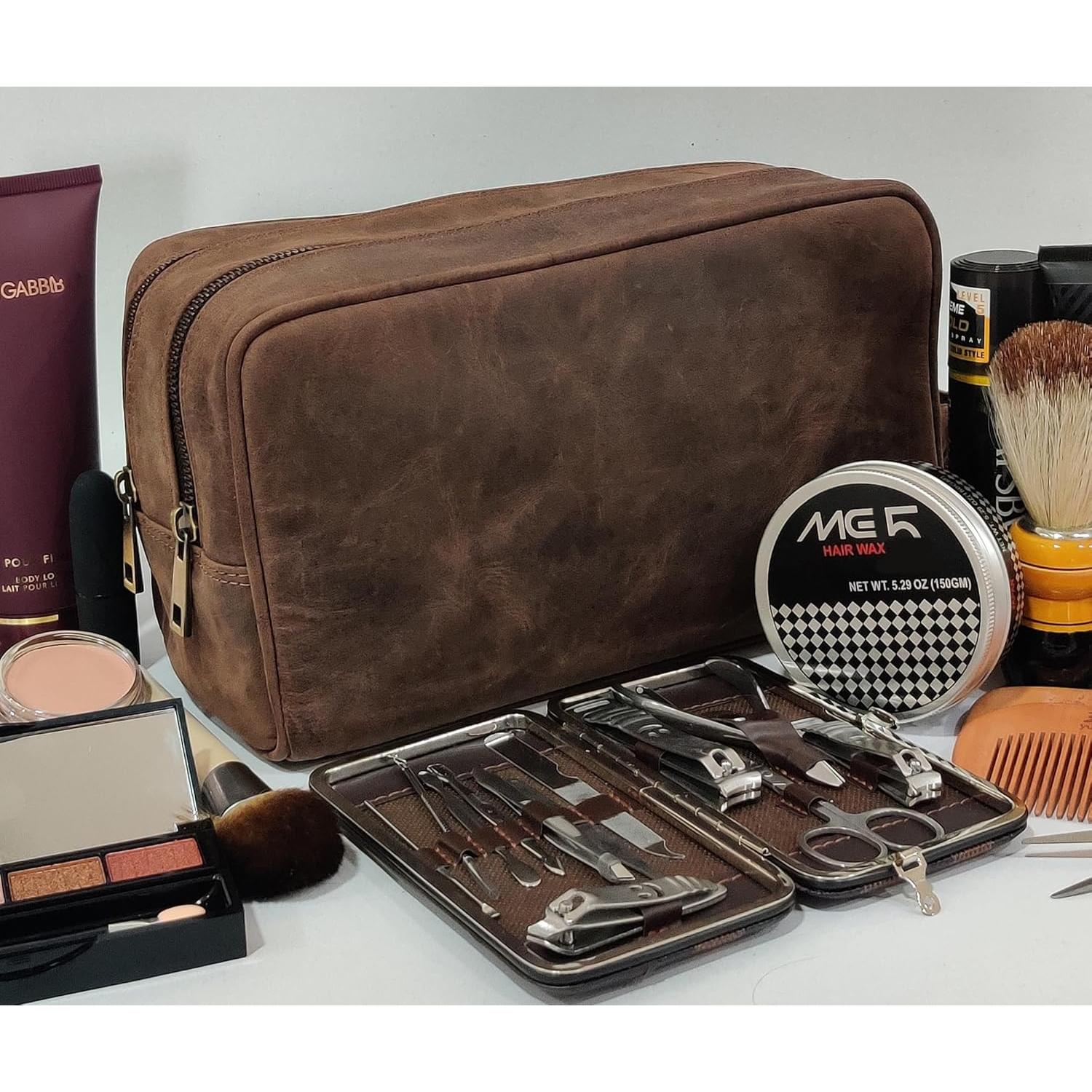 Bolsa de Aseo de Cuero Rustic Town - Organizador Cosméticos Marrón