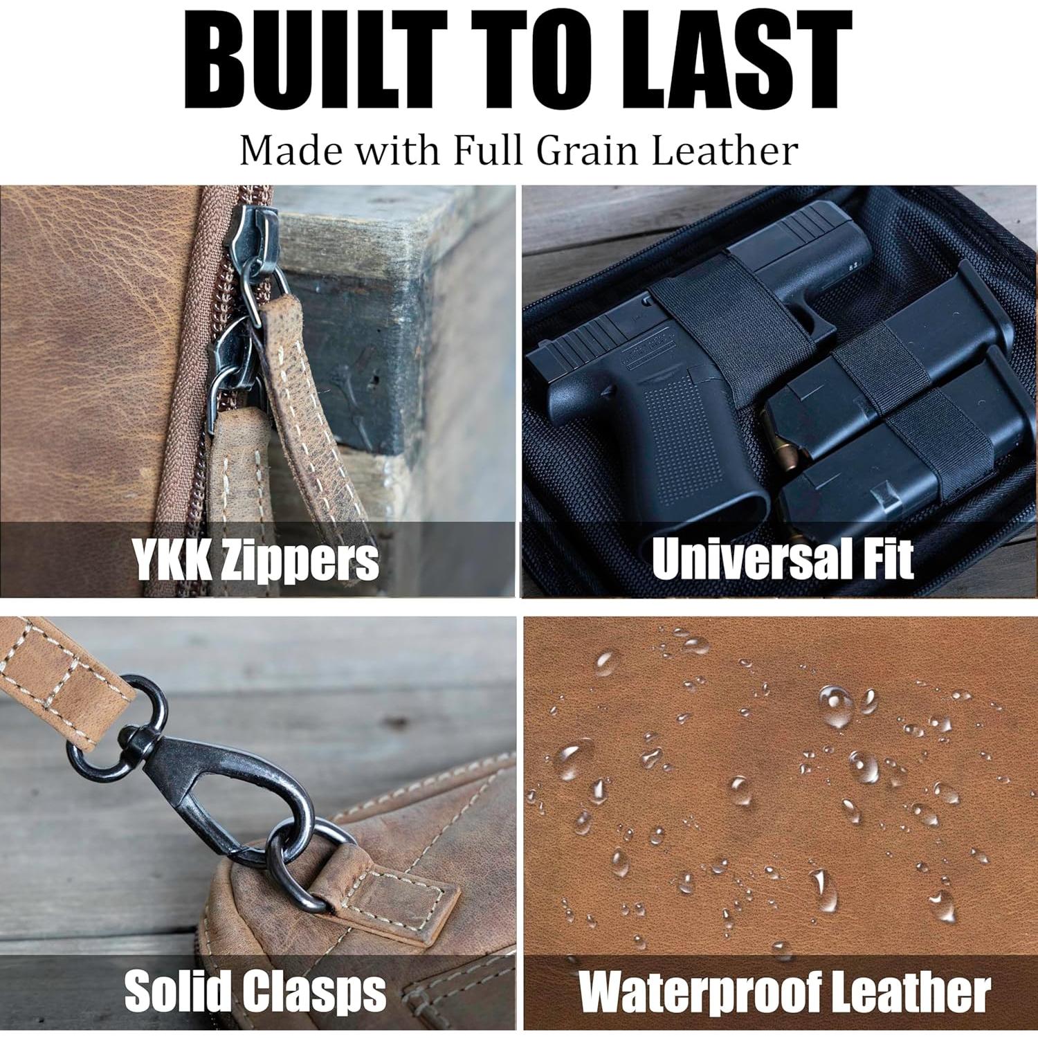 Funda de Pistolera de Cuero UC Leather Marrón con 3 Bolsillos