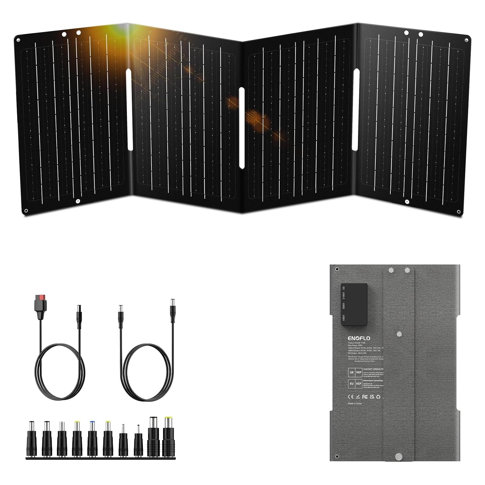 Cargador Solar ENOFLO 60W Plegable USB y DC Camping