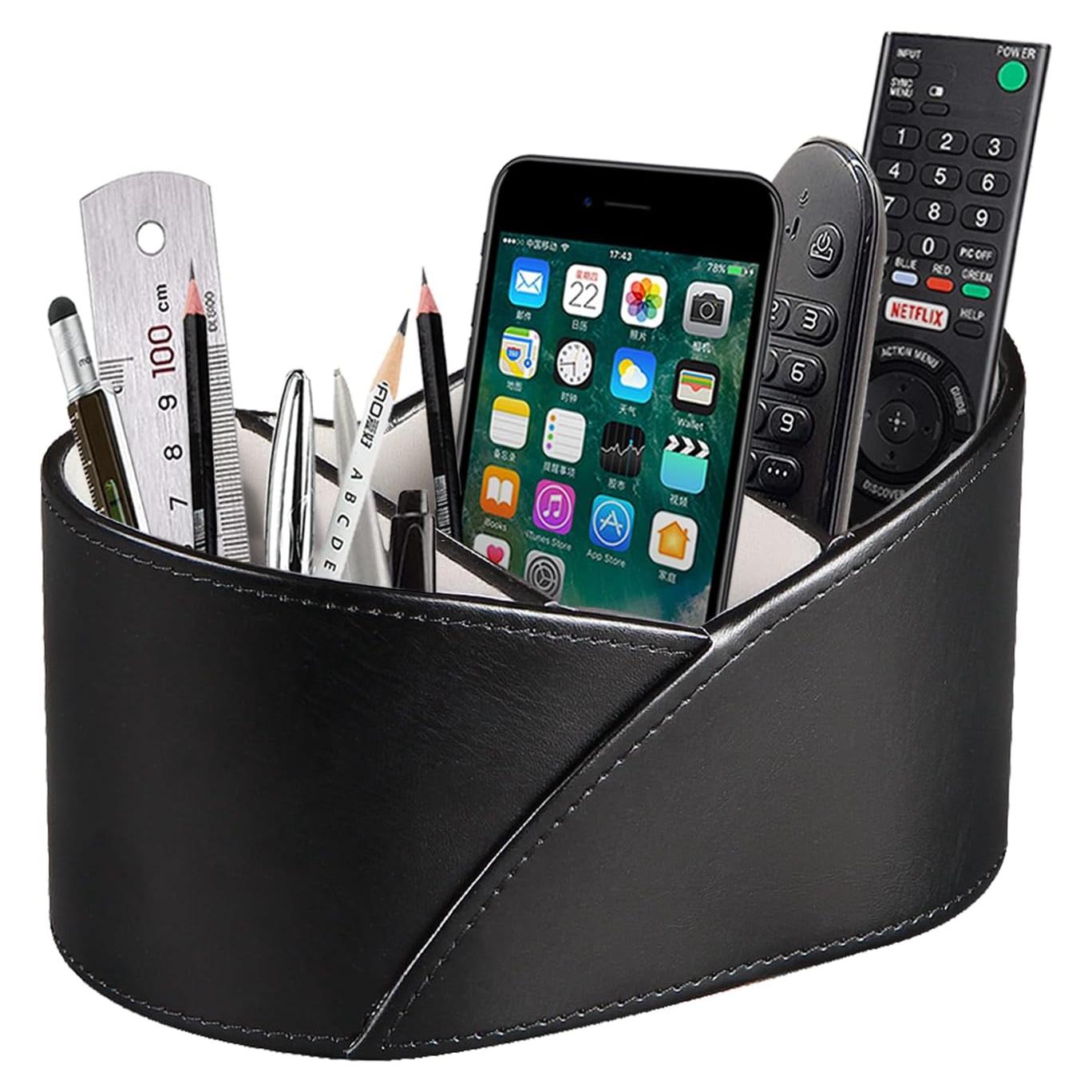 Soporte de Control Remoto Fanousy de Cuero PU Negro 3 Compartimentos