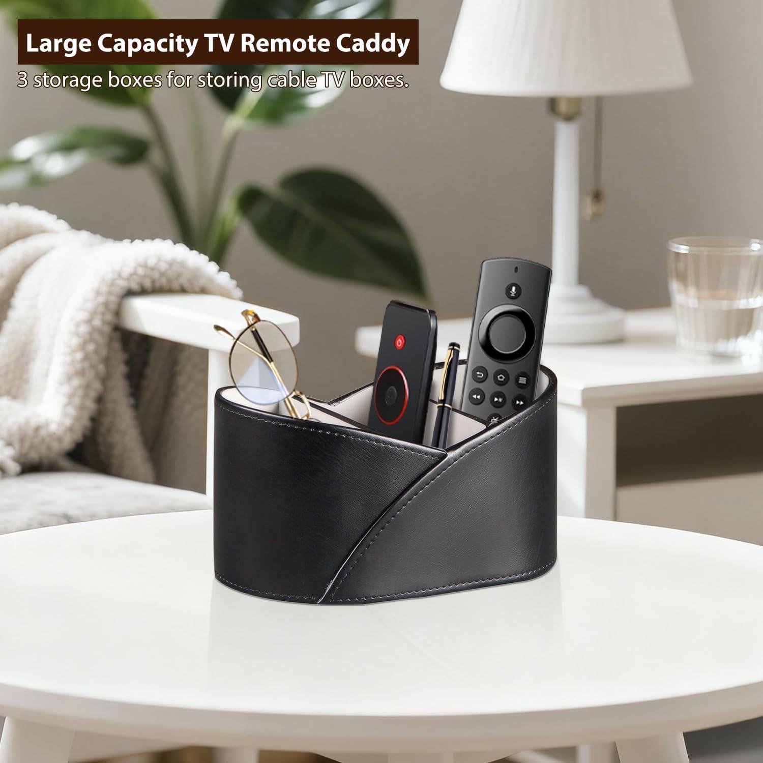 Soporte de Control Remoto Fanousy de Cuero PU Negro 3 Compartimentos