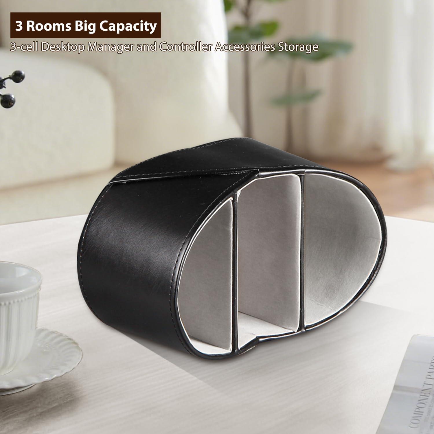 Soporte de Control Remoto Fanousy de Cuero PU Negro 3 Compartimentos