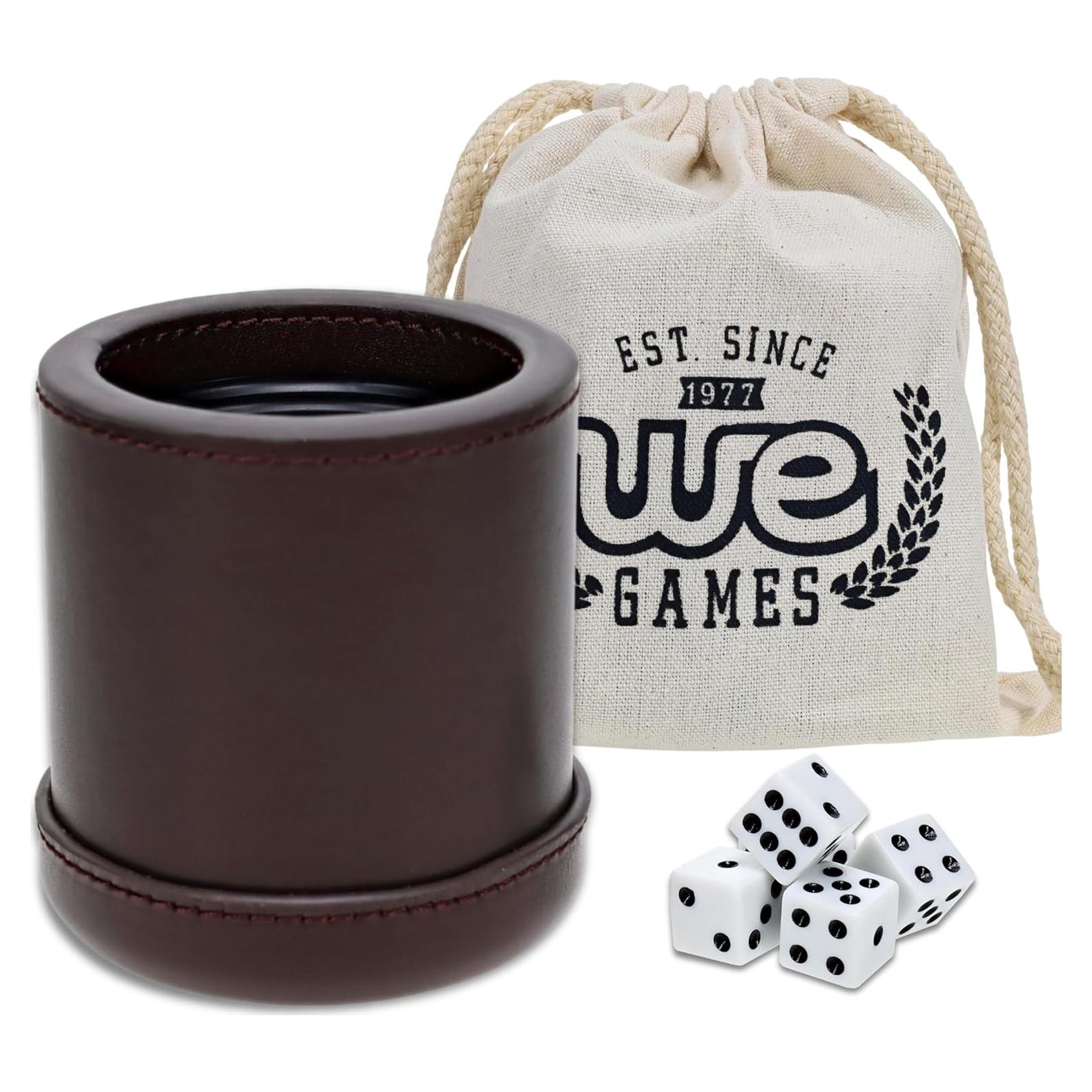 Taza de Dados de Cuero Marrón Oscuro WE Games con 5 Dados