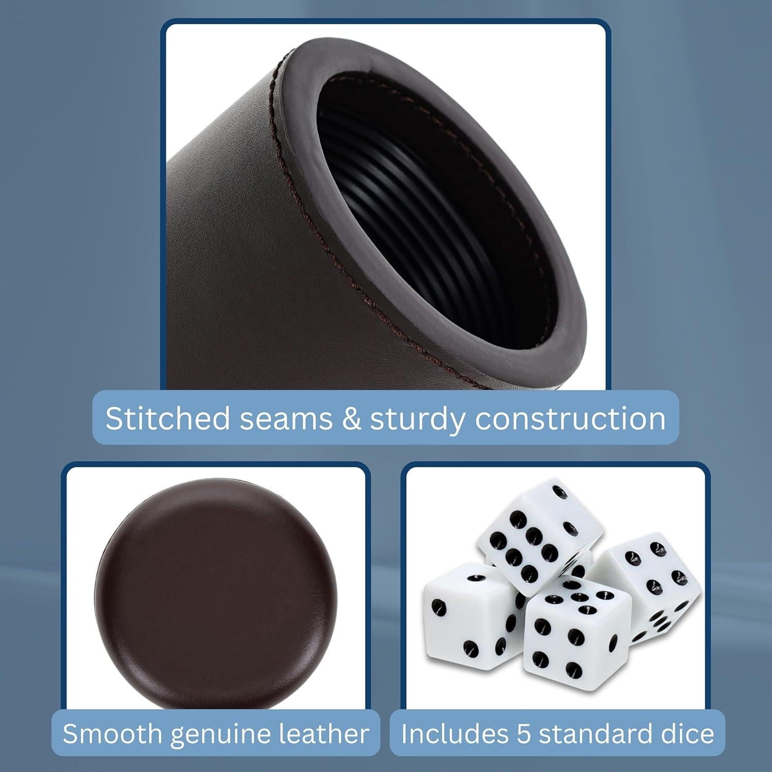 Taza de Dados de Cuero Marrón Oscuro WE Games con 5 Dados