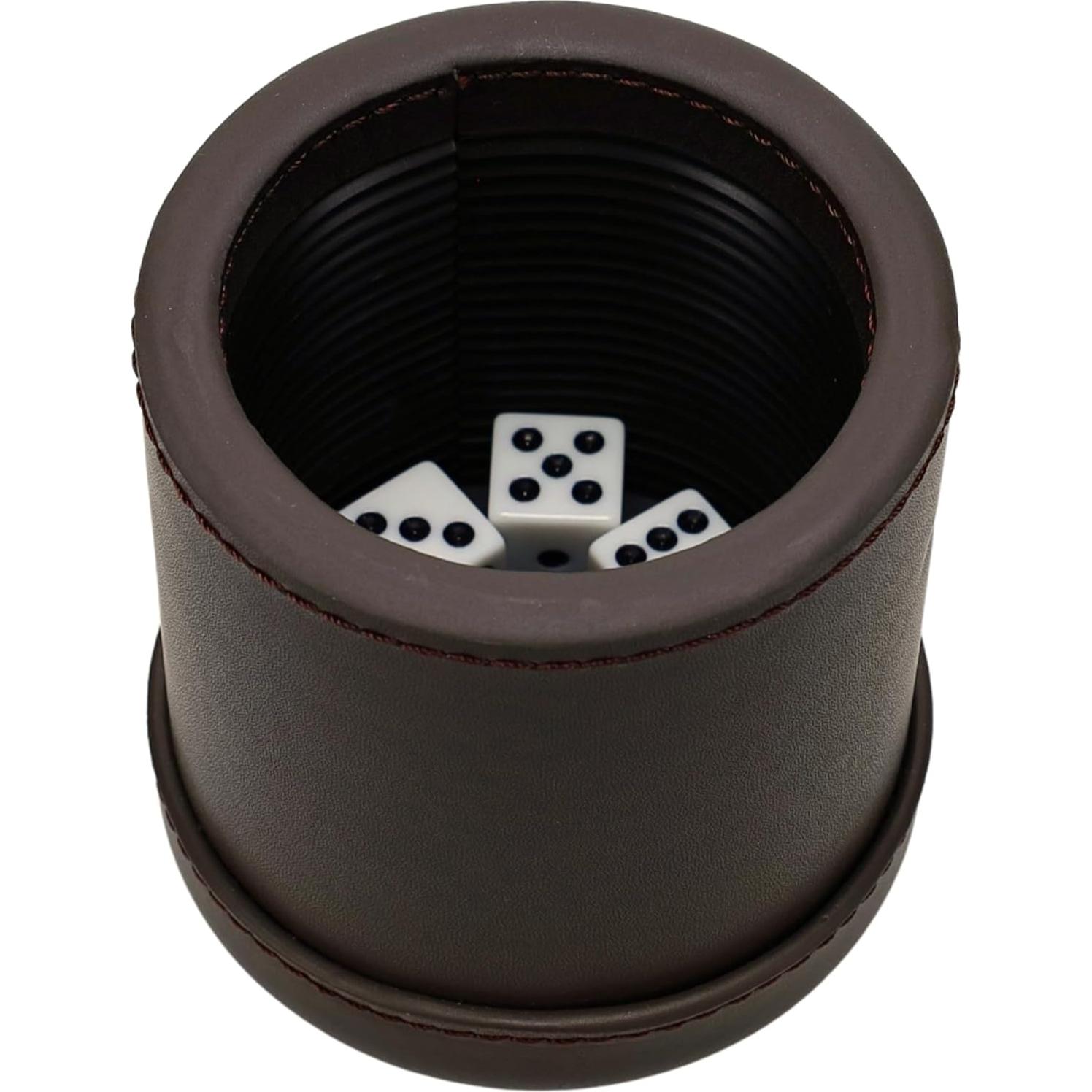 Taza de Dados de Cuero Marrón Oscuro WE Games con 5 Dados