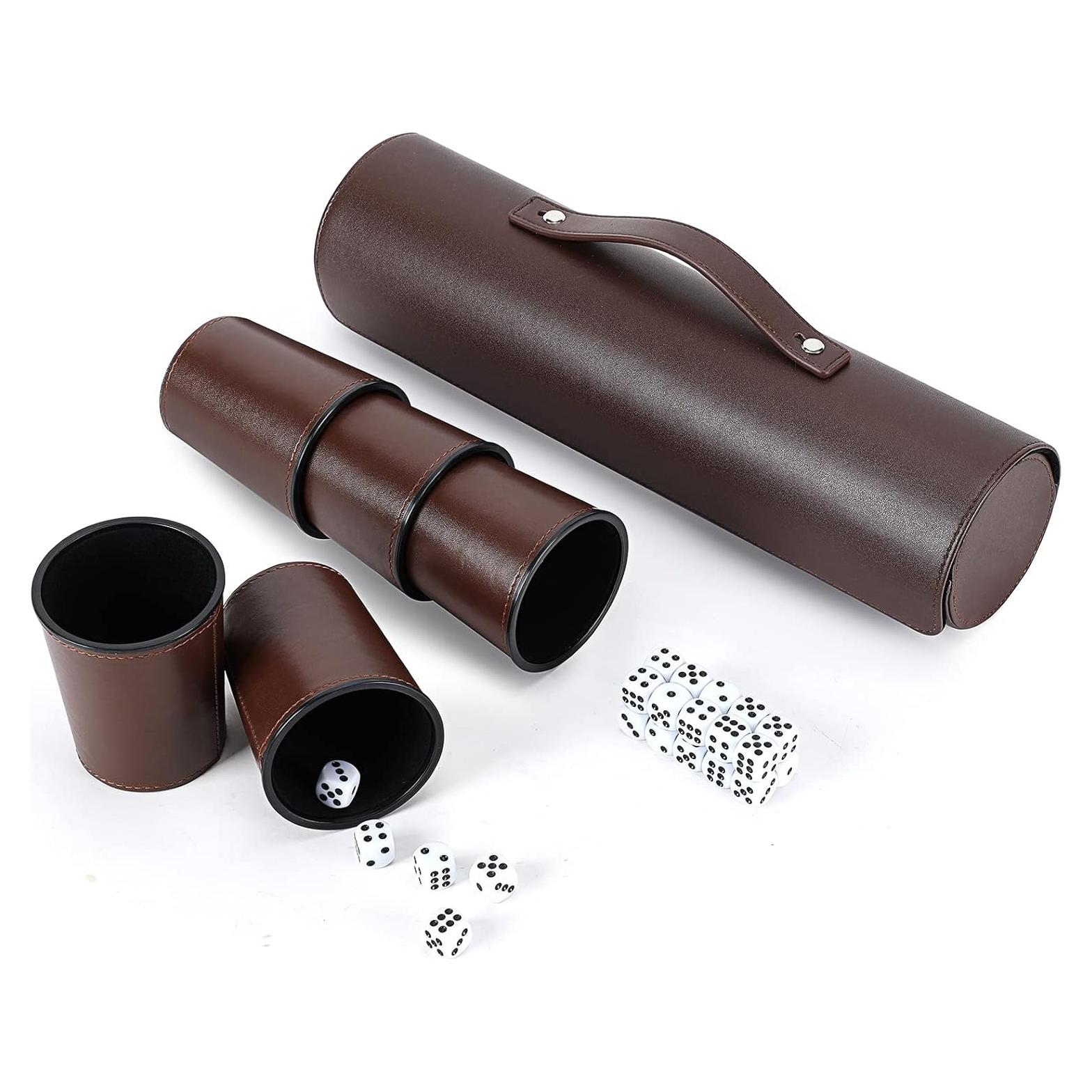 Juego de Dados de Fiesta ImnBest con 5 Copas de Cuero y 25 Dados
