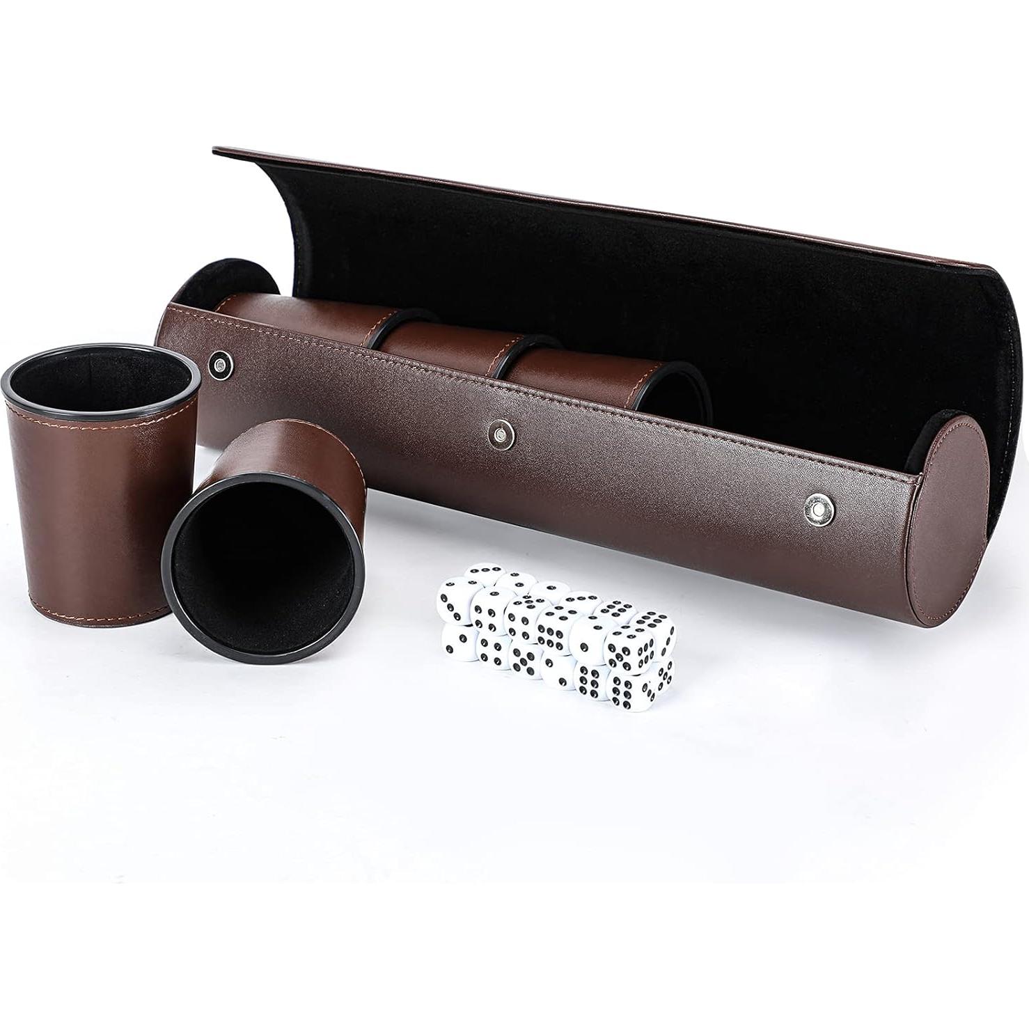 Juego de Dados de Fiesta ImnBest con 5 Copas de Cuero y 25 Dados