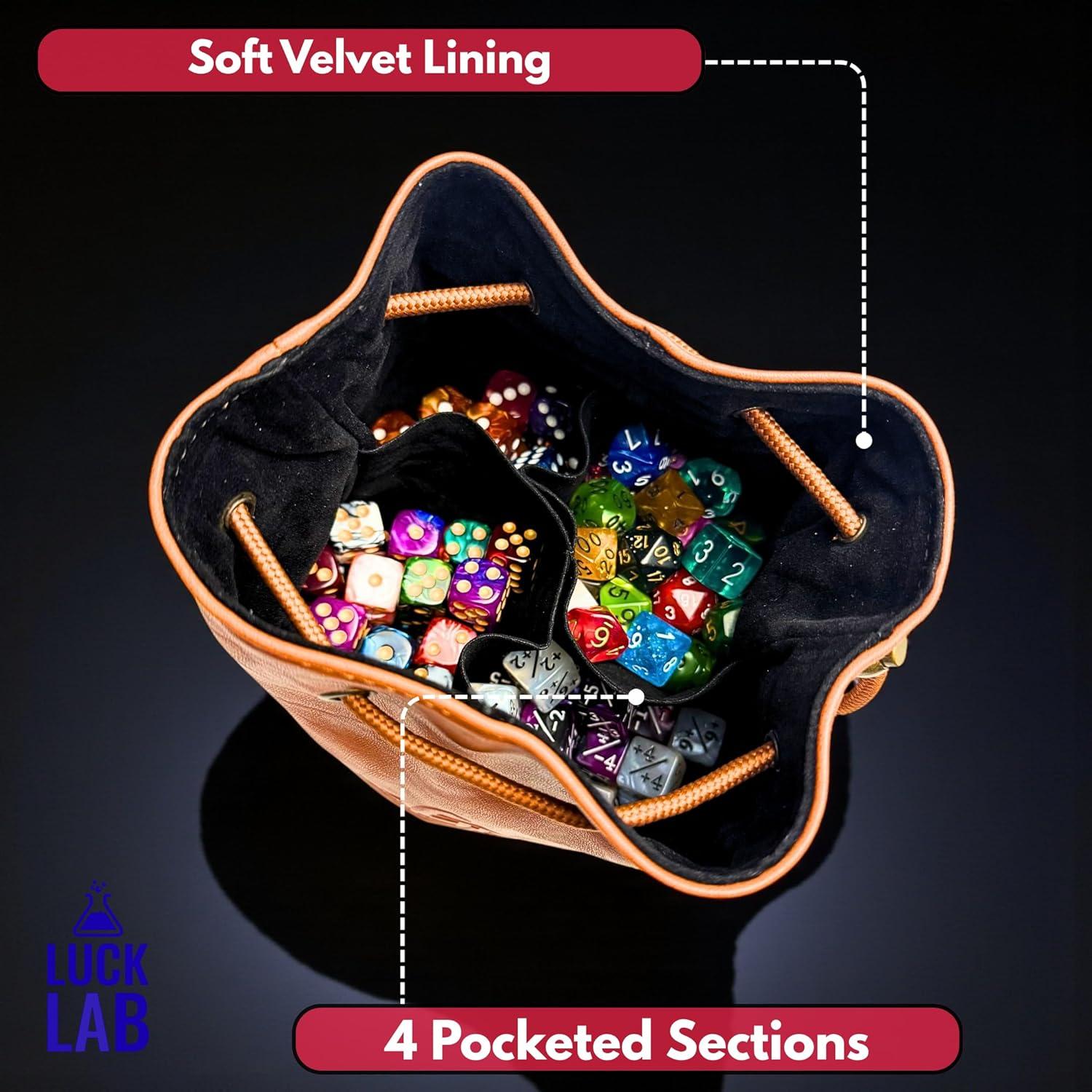 Bolsa de Dados Luck Lab para DnD - Cuero PU Marrón 4 Bolsillos