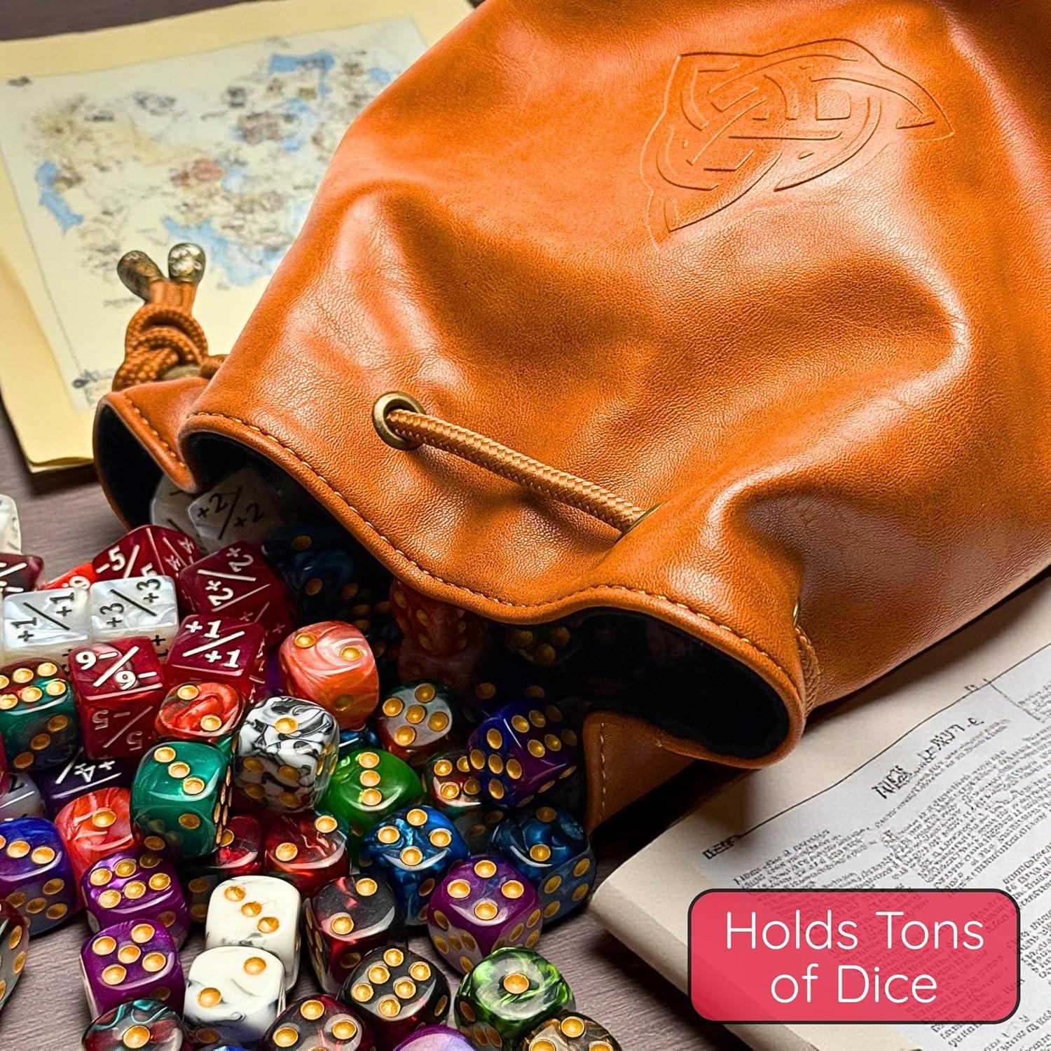 Bolsa de Dados Luck Lab para DnD - Cuero PU Marrón 4 Bolsillos
