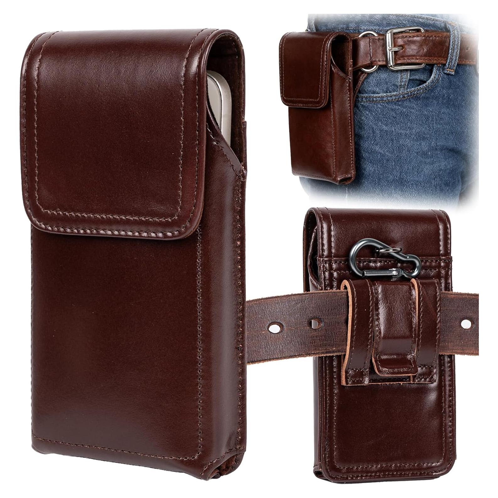 Funda de Teléfono de Cuero Ariscobull Grande Café 9.65x18.54cm