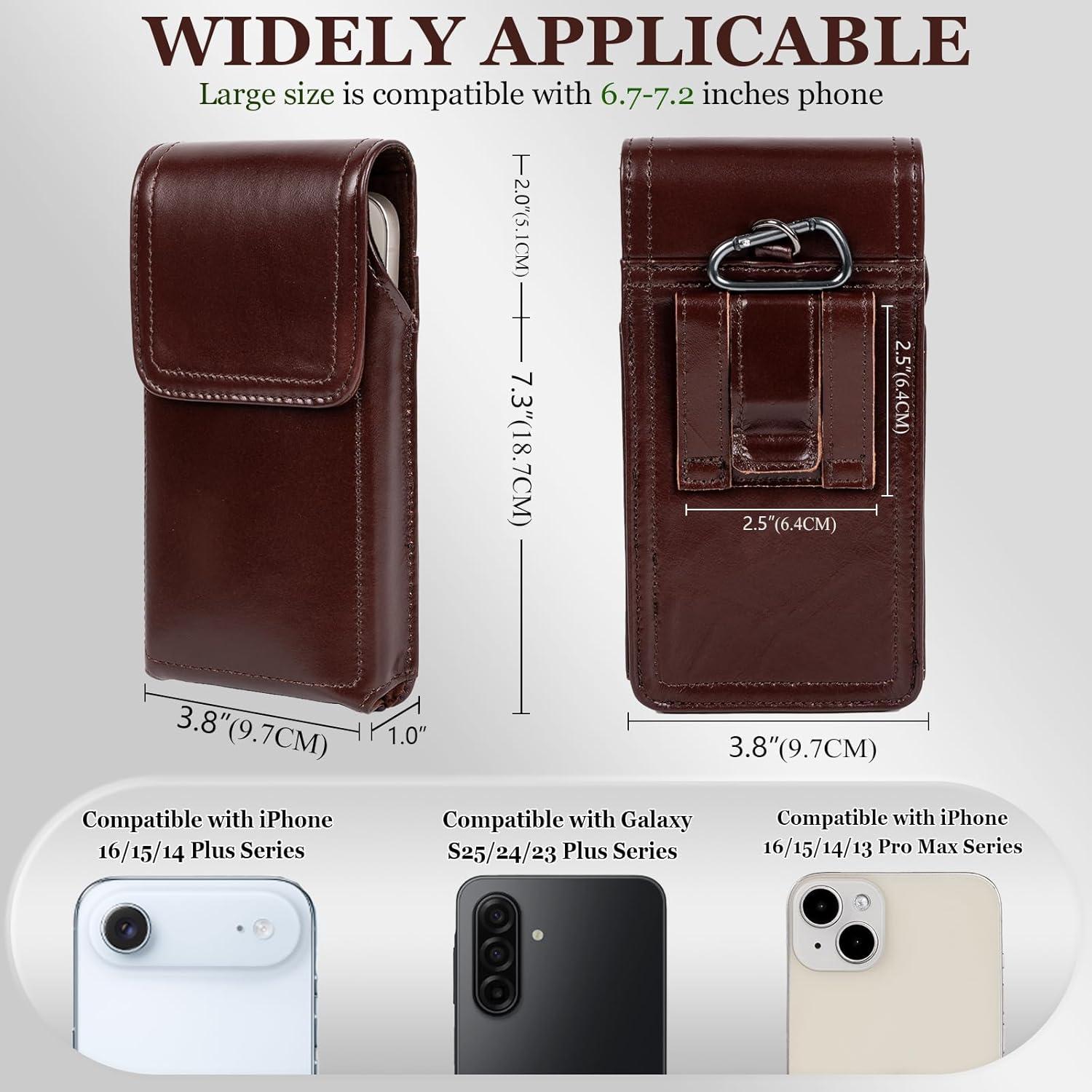 Funda de Teléfono de Cuero Ariscobull Grande Café 9.65x18.54cm